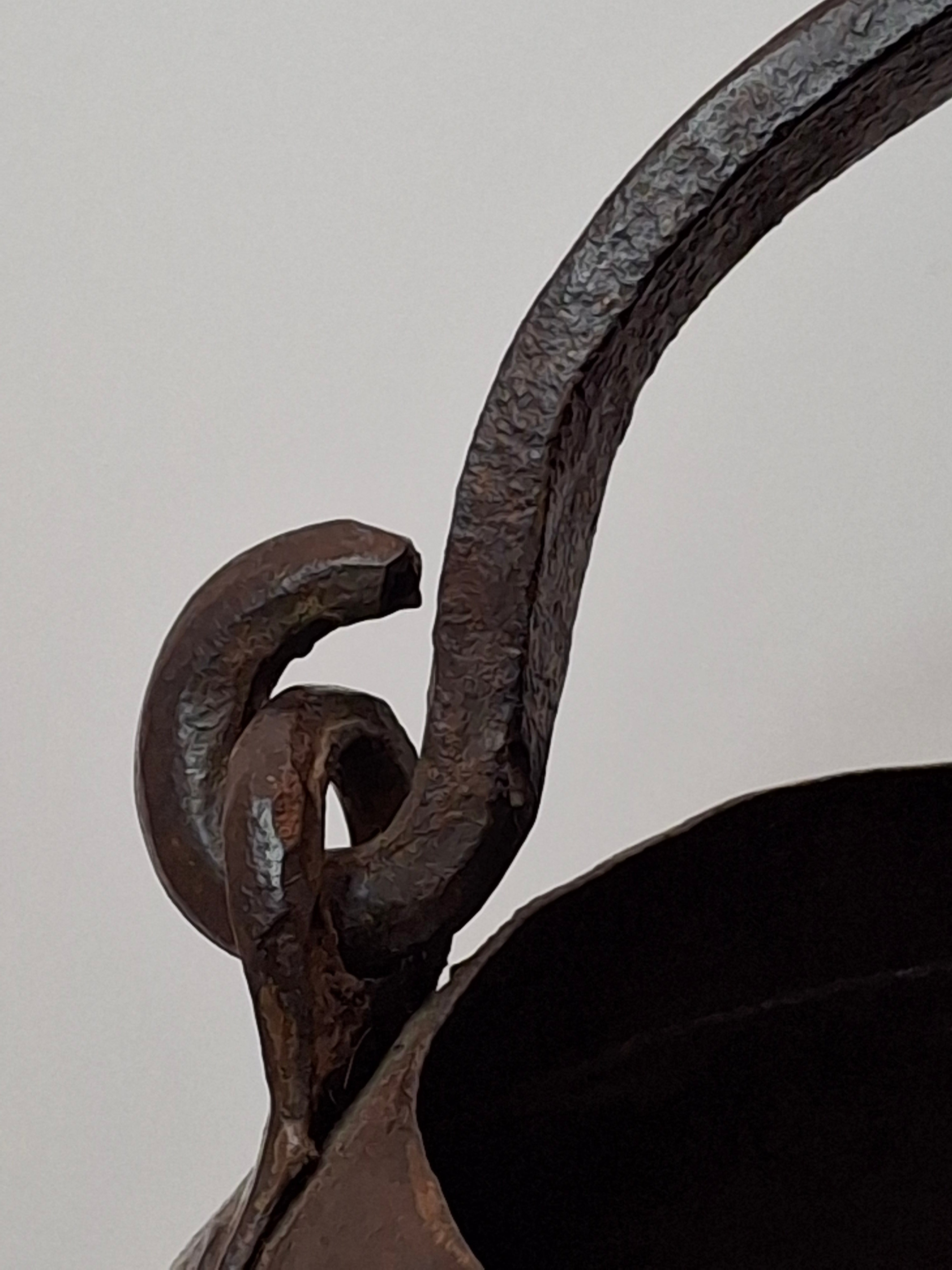 Antique 19th C Hand Forged Wrought Iron Well Bucket Riveted Strap Construction Hearth