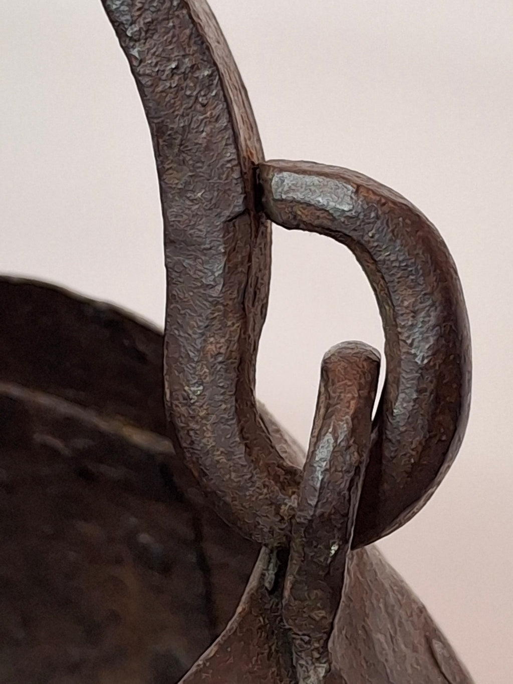 Antique 19th C Hand Forged Wrought Iron Well Bucket Riveted Strap Construction Hearth