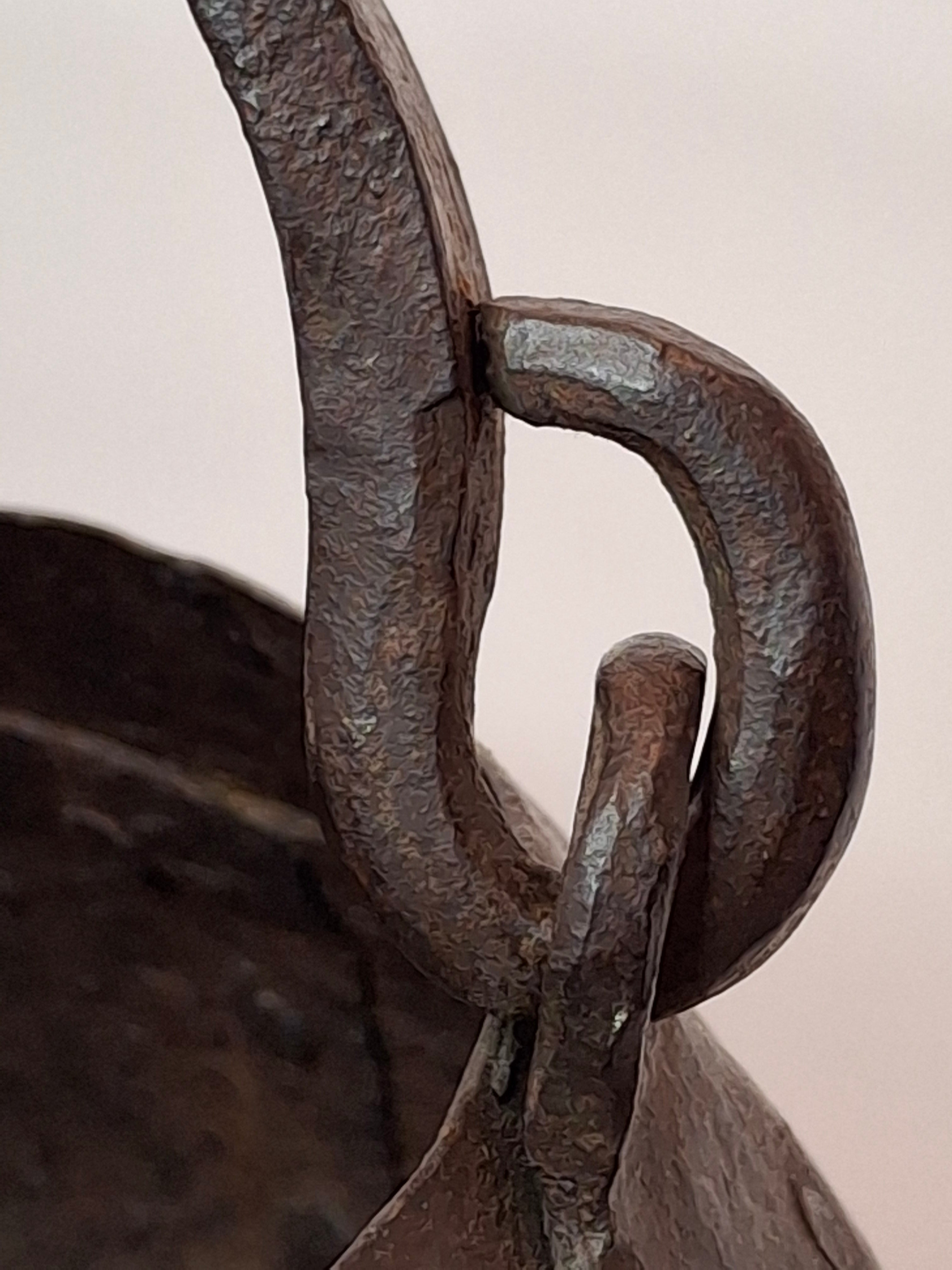 Antique 19th C Hand Forged Wrought Iron Well Bucket Riveted Strap Construction Hearth