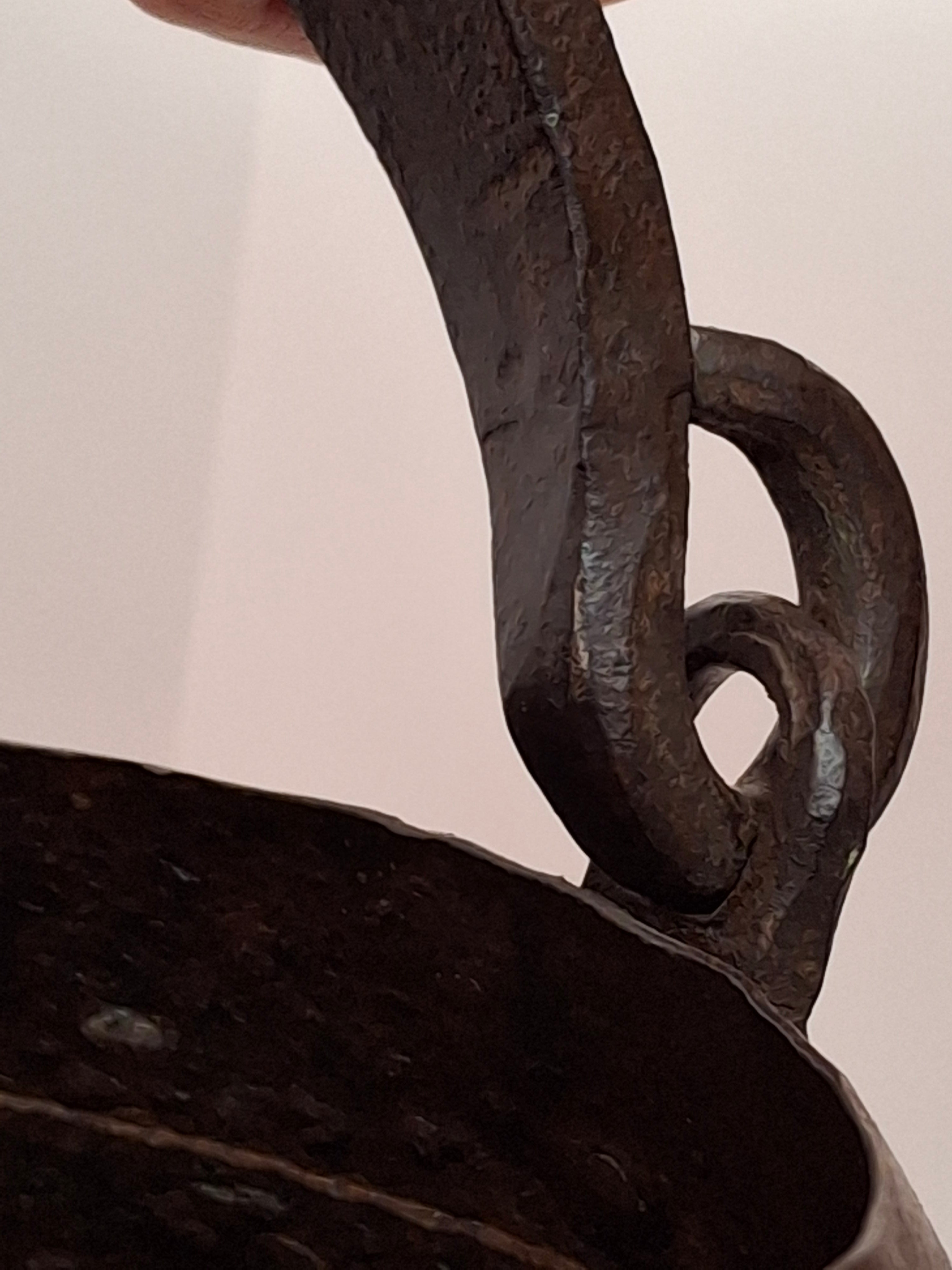 Antique 19th C Hand Forged Wrought Iron Well Bucket Riveted Strap Construction Hearth