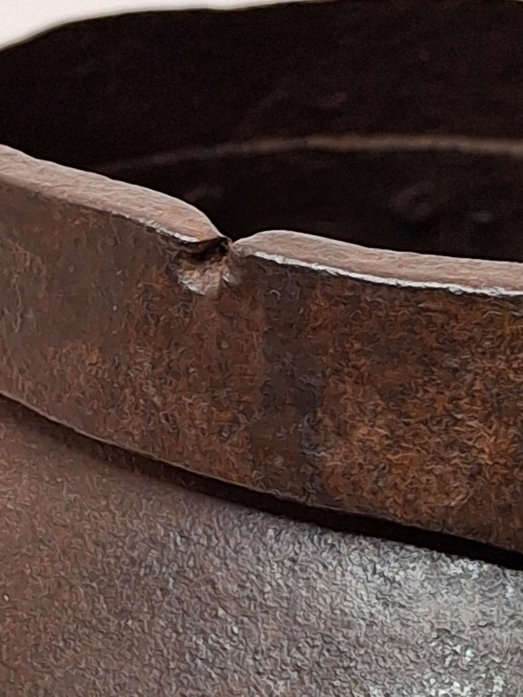 Antique 19th C Hand Forged Wrought Iron Well Bucket Riveted Strap Construction Hearth