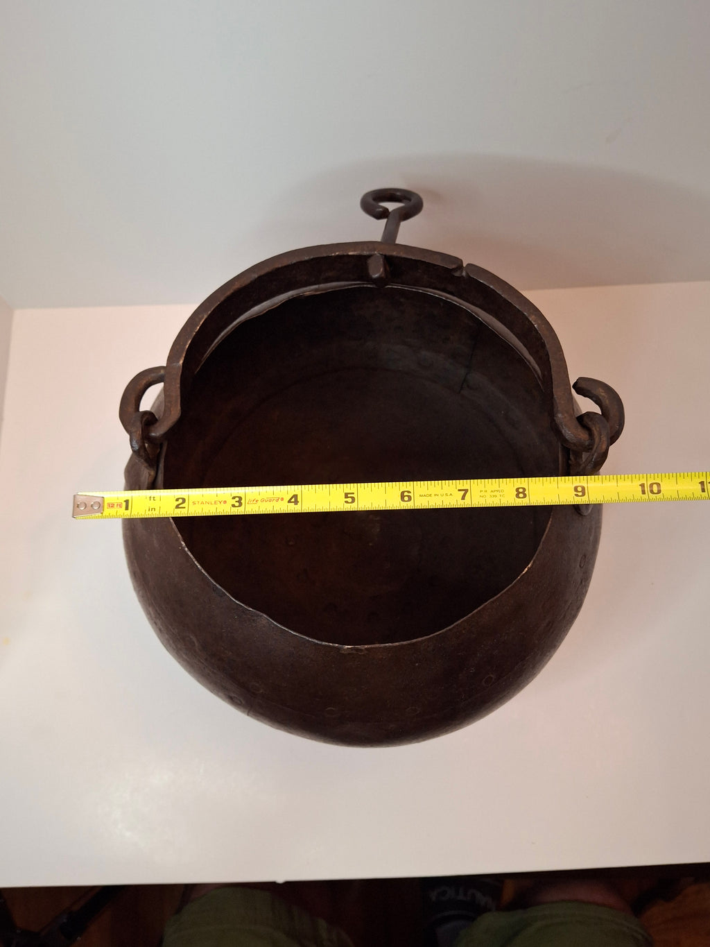 Antique 19th C Hand Forged Wrought Iron Well Bucket Riveted Strap Construction Hearth