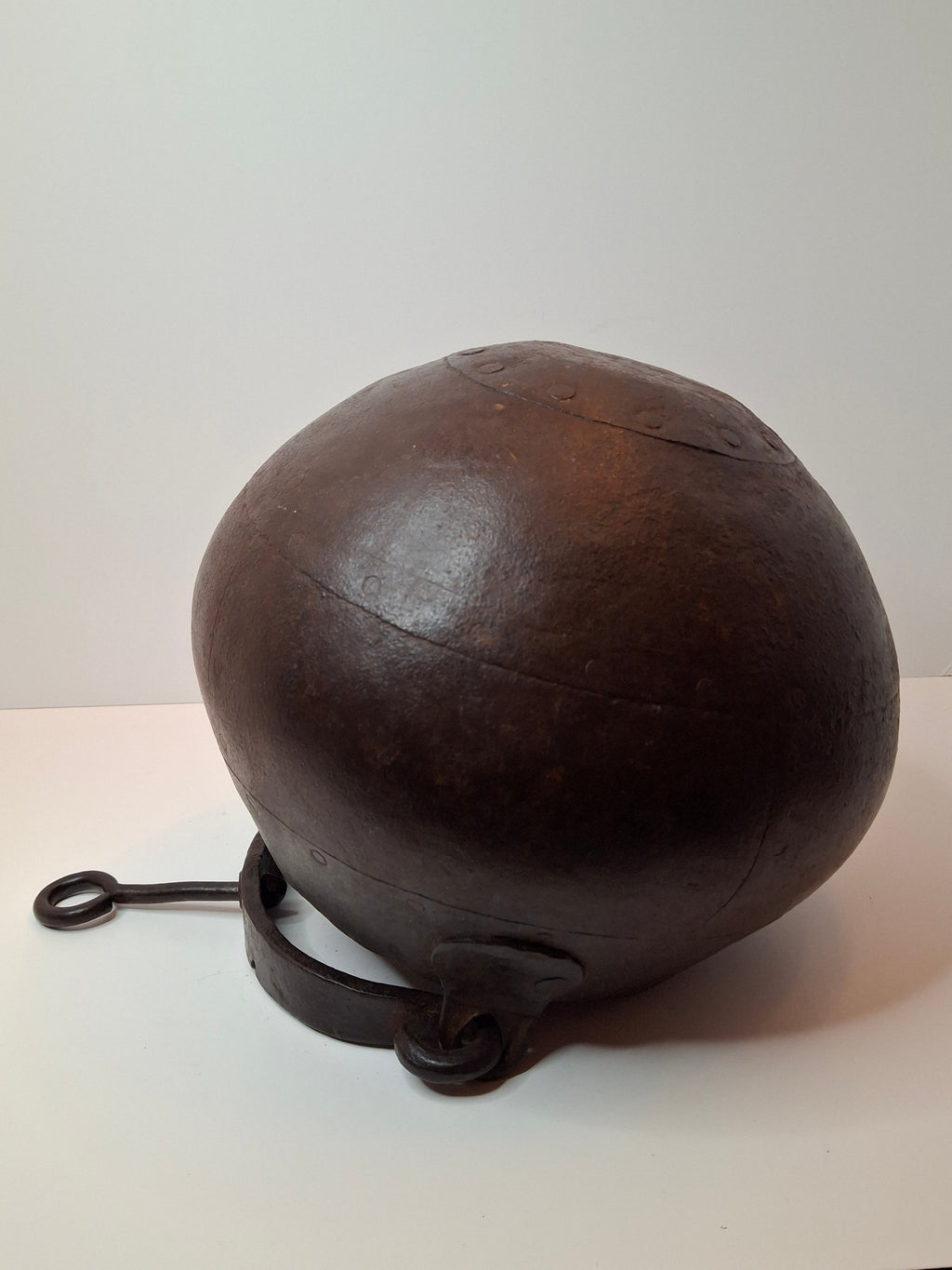 Antique 19th C Hand Forged Wrought Iron Well Bucket Riveted Strap Construction Hearth