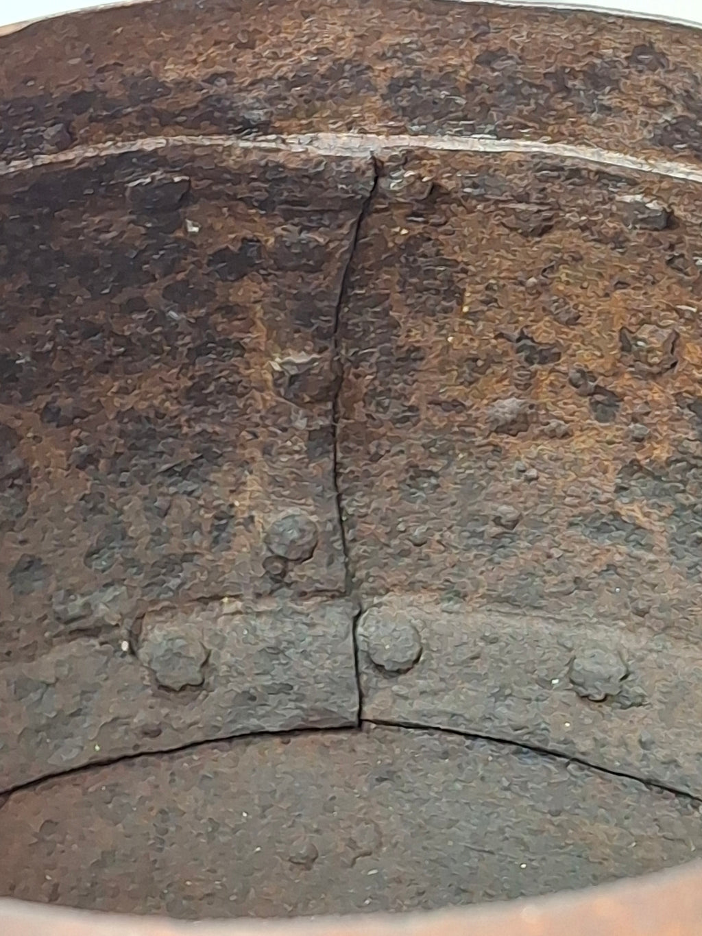 Antique 19th C Hand Forged Wrought Iron Well Bucket Riveted Strap Construction Hearth