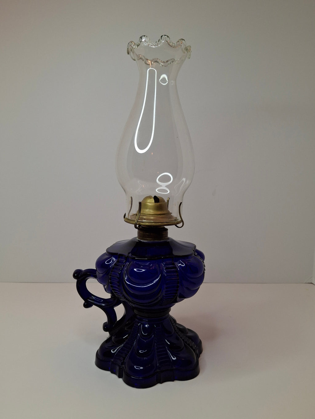 Antique Cobalt Blue EAPG Coolidge Drape Kerosene Oil Lamp P&A Risdon Burner 19thC