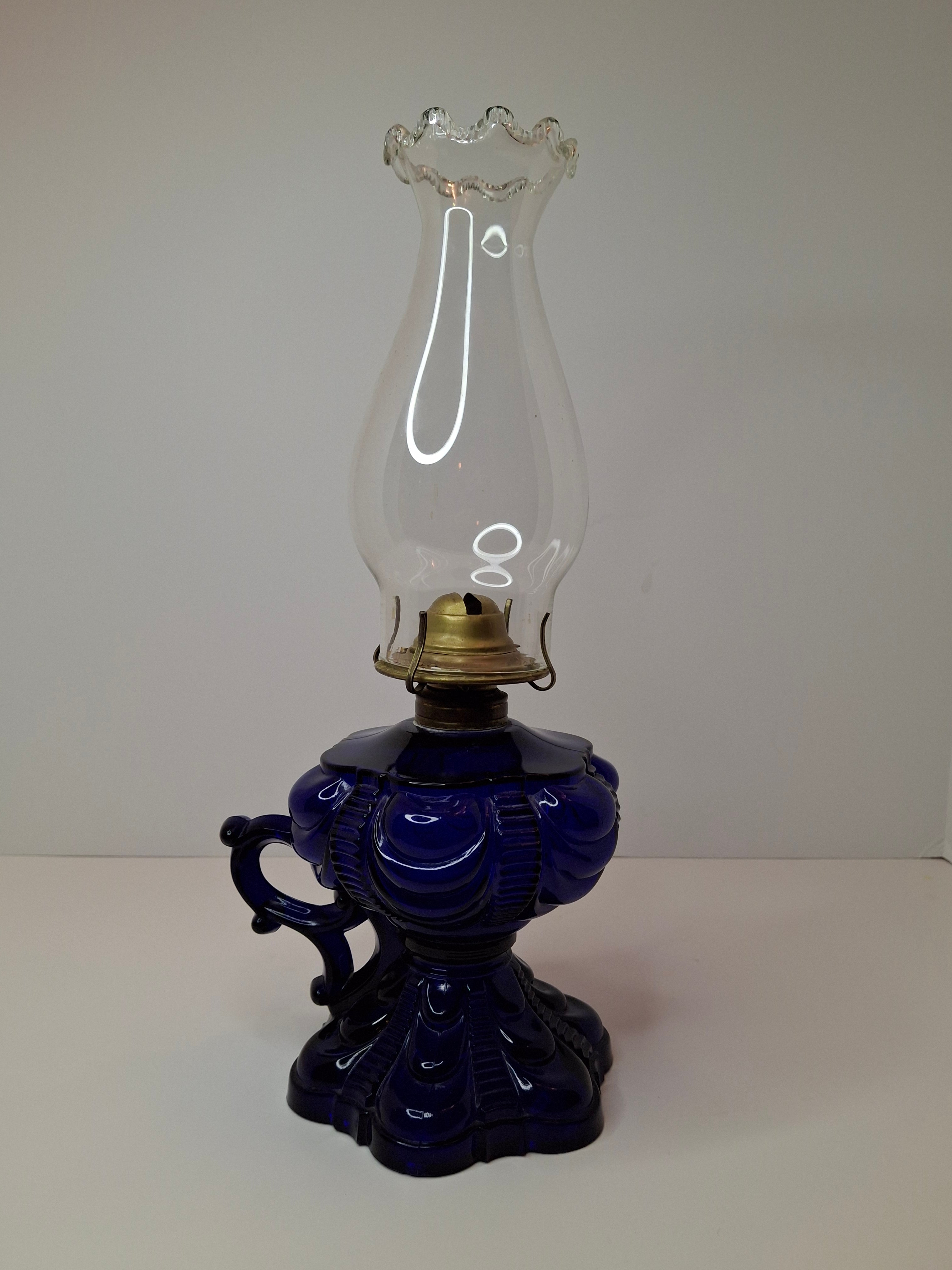 Antique Cobalt Blue EAPG Coolidge Drape Kerosene Oil Lamp P&A Risdon Burner 19thC