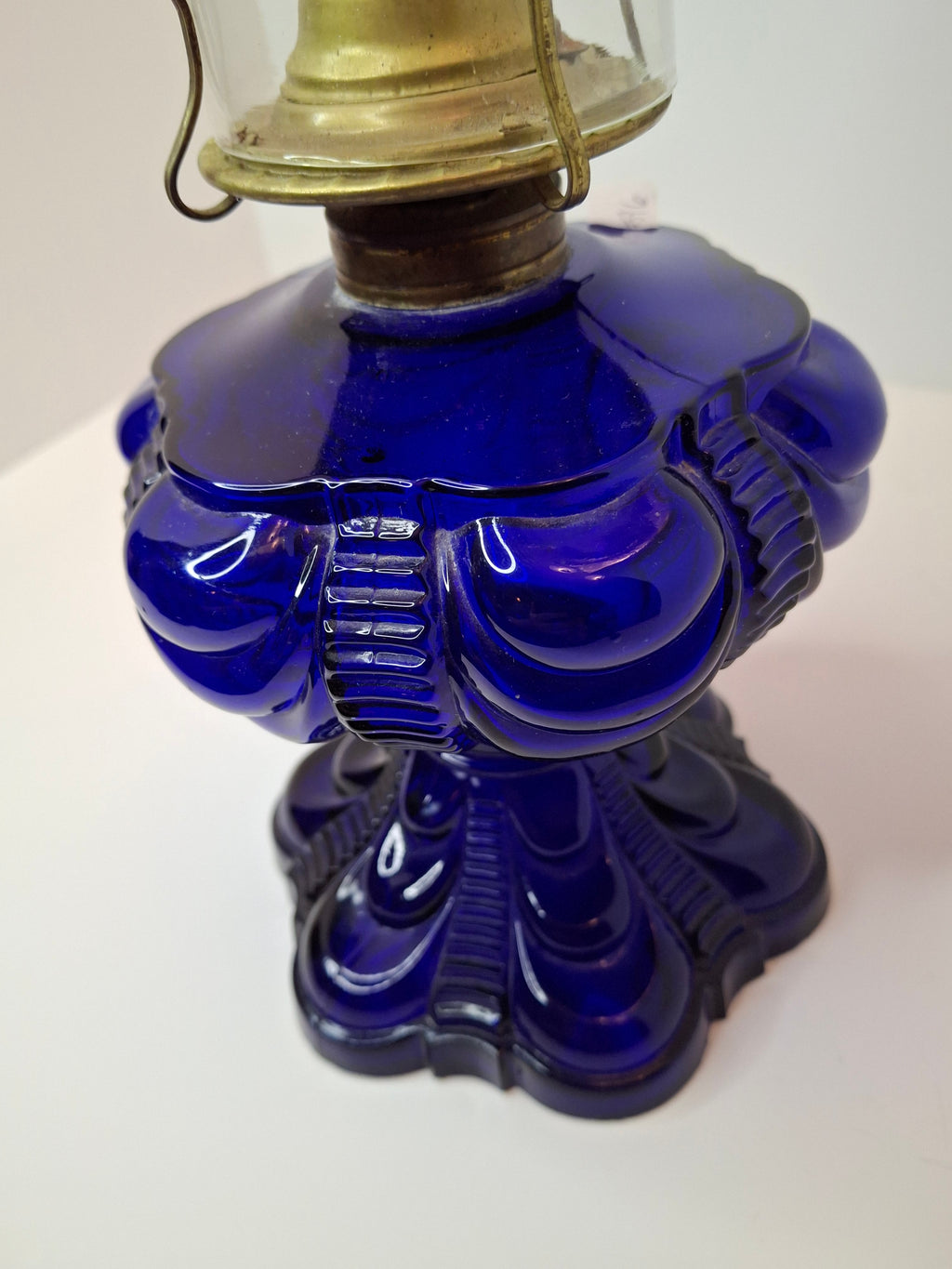 Antique Cobalt Blue EAPG Coolidge Drape Kerosene Oil Lamp P&A Risdon Burner 19thC