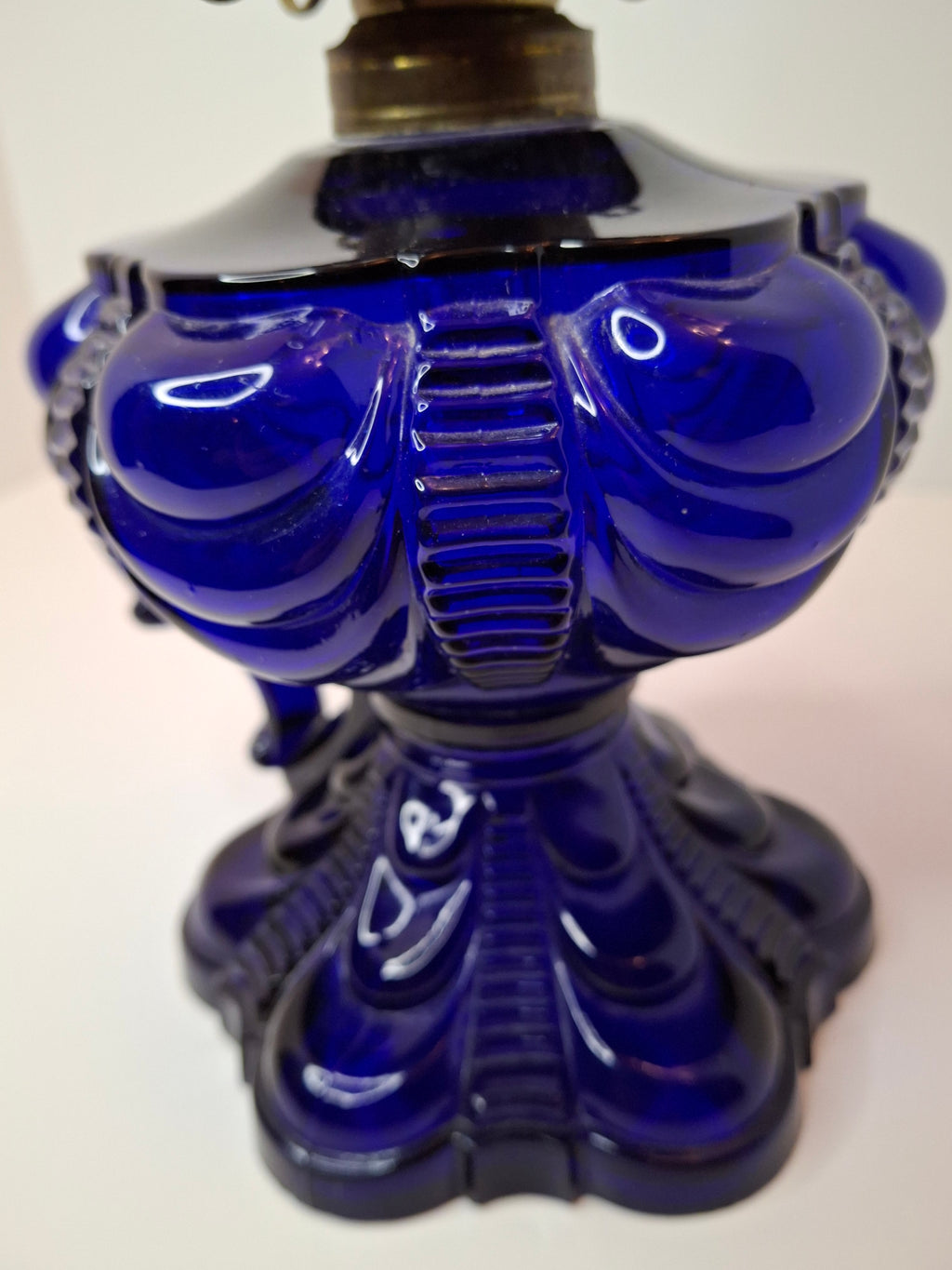 Antique Cobalt Blue EAPG Coolidge Drape Kerosene Oil Lamp P&A Risdon Burner 19thC