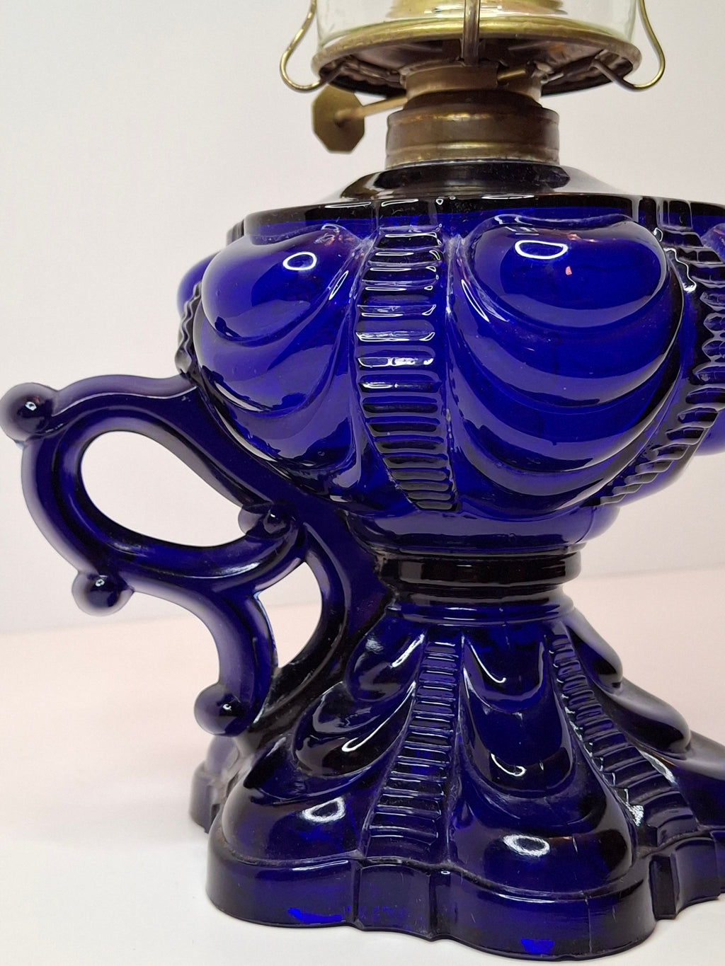 Antique Cobalt Blue EAPG Coolidge Drape Kerosene Oil Lamp P&A Risdon Burner 19thC