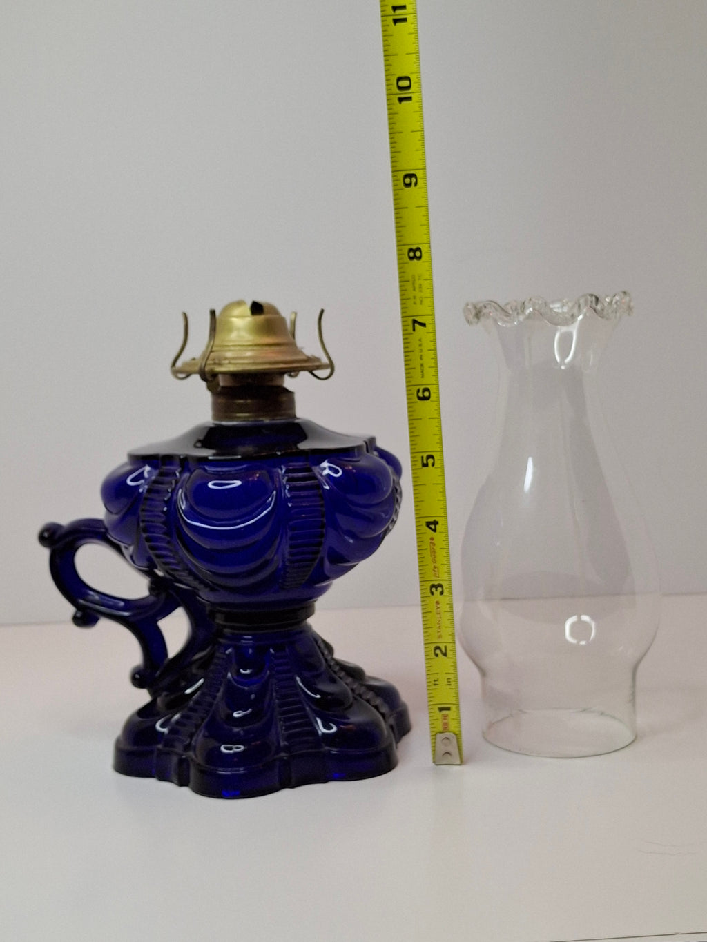 Antique Cobalt Blue EAPG Coolidge Drape Kerosene Oil Lamp P&A Risdon Burner 19thC