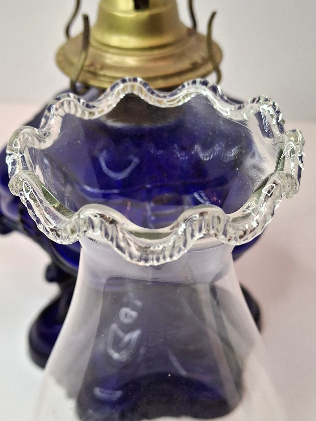 Antique Cobalt Blue EAPG Coolidge Drape Kerosene Oil Lamp P&A Risdon Burner 19thC