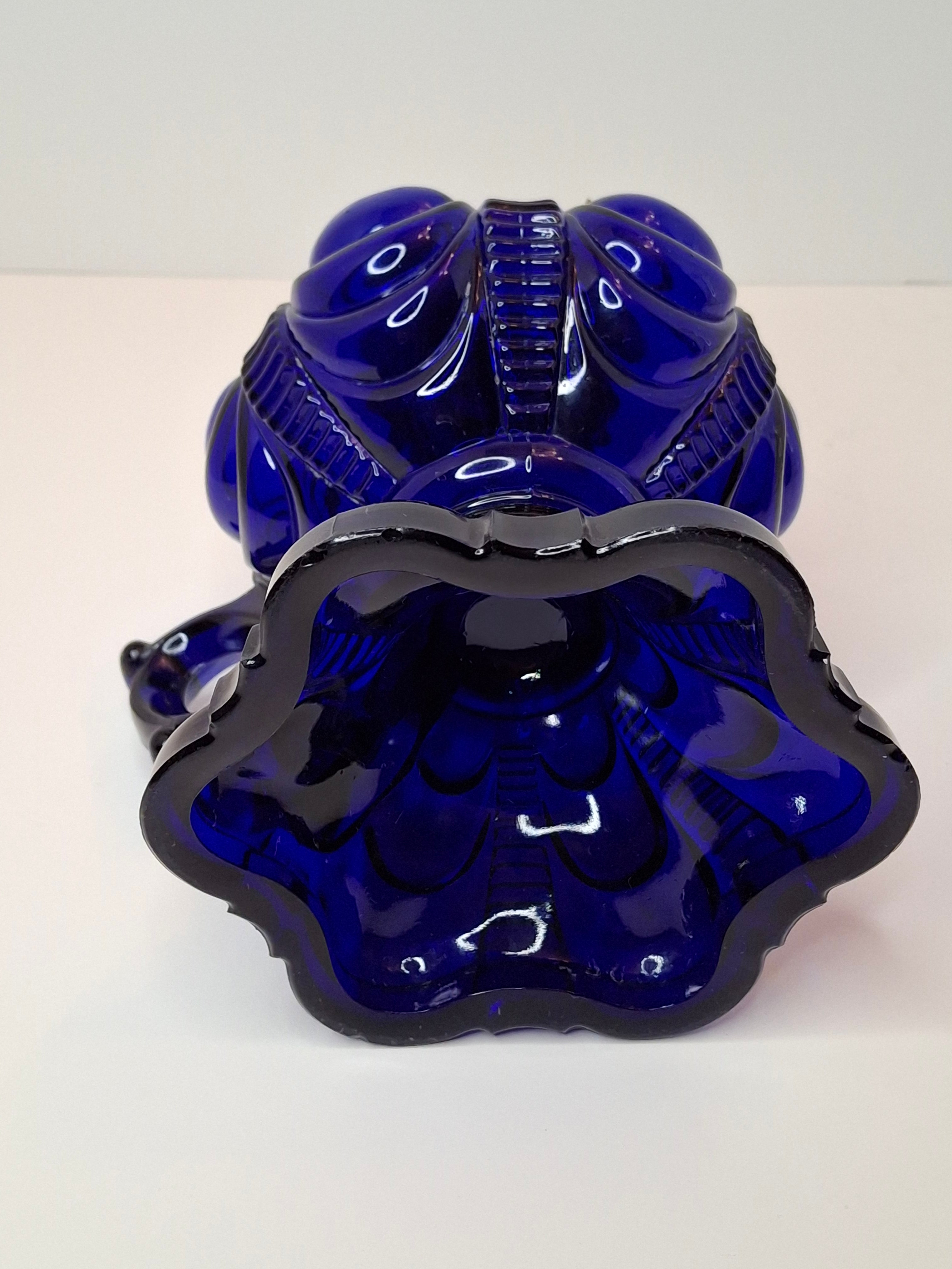 Antique Cobalt Blue EAPG Coolidge Drape Kerosene Oil Lamp P&A Risdon Burner 19thC