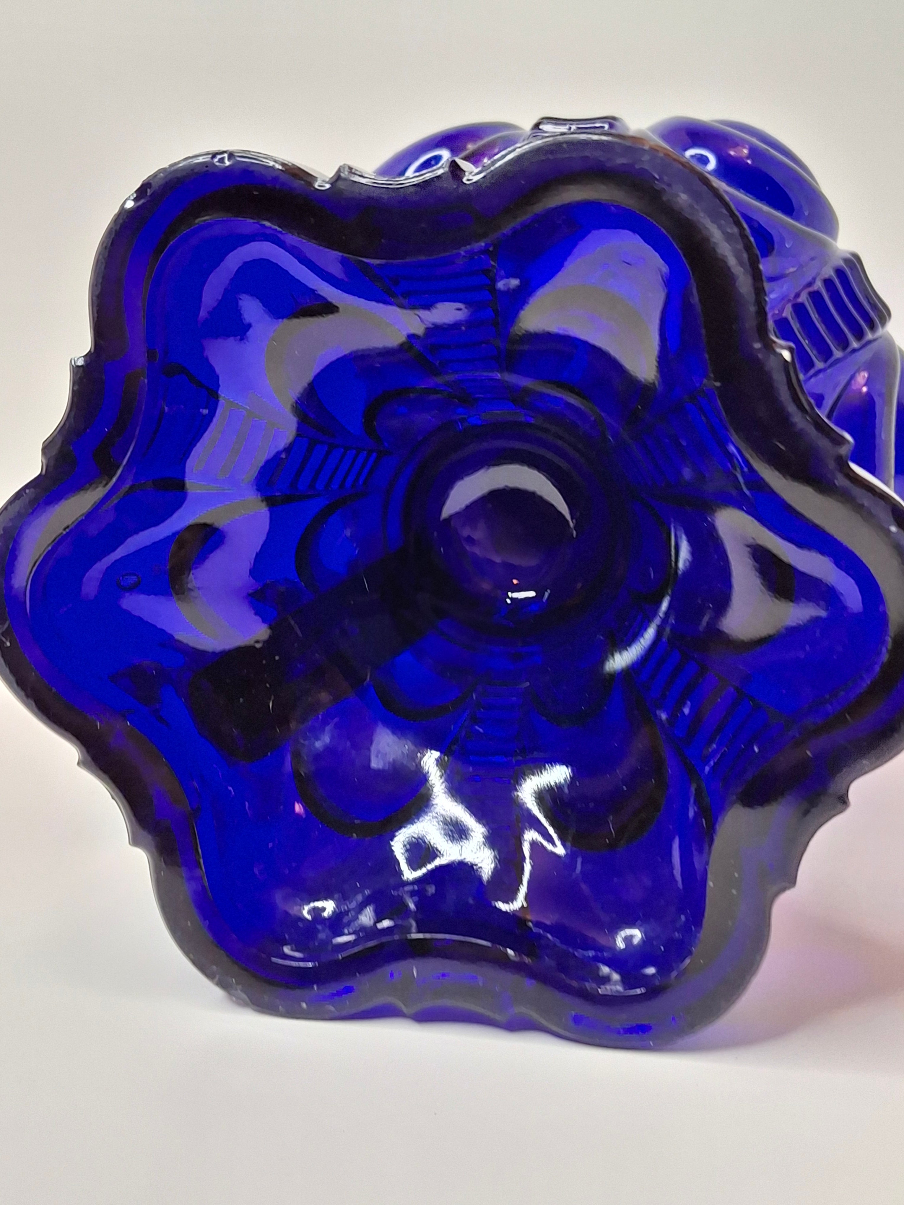 Antique Cobalt Blue EAPG Coolidge Drape Kerosene Oil Lamp P&A Risdon Burner 19thC