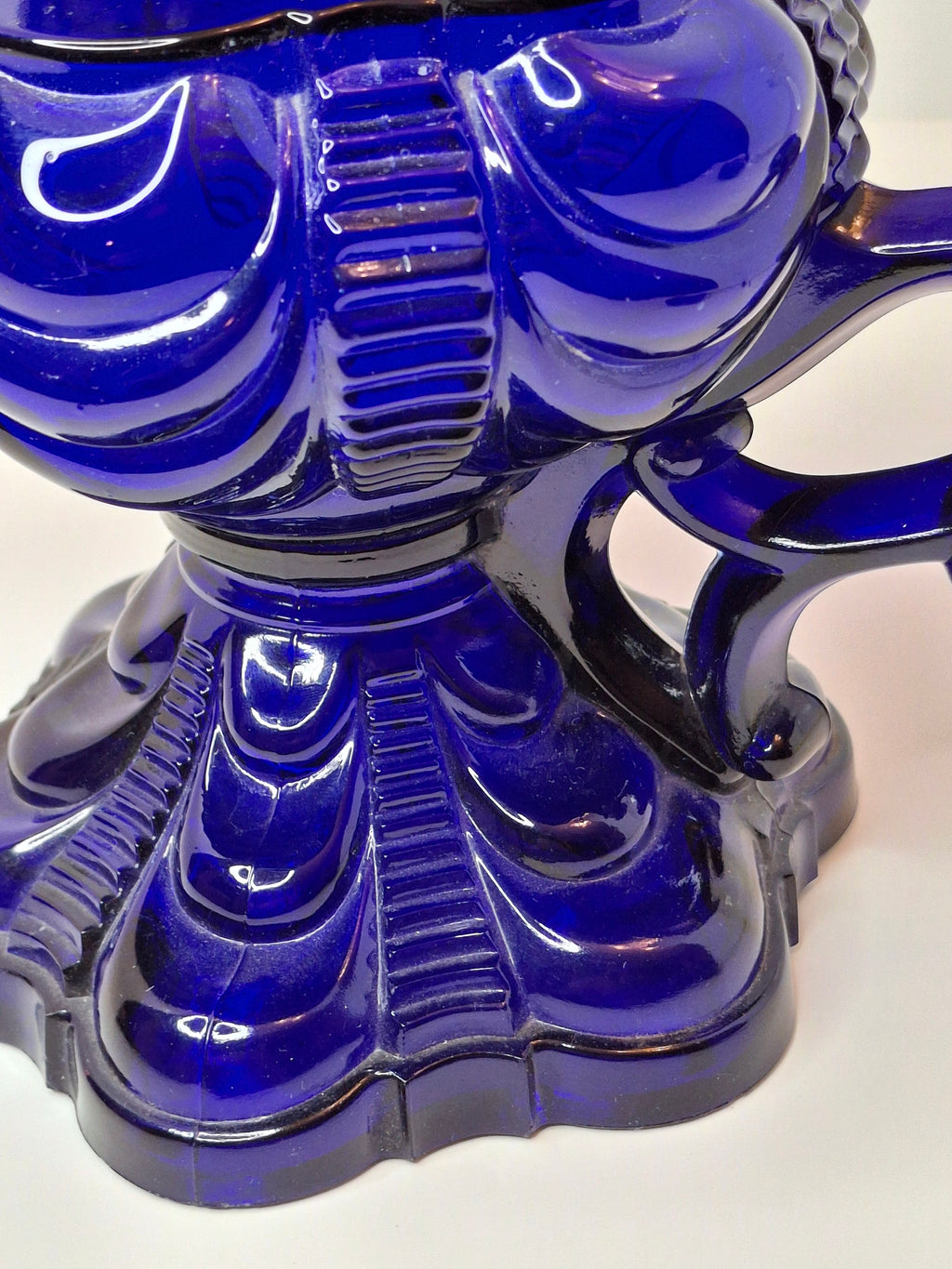 Antique Cobalt Blue EAPG Coolidge Drape Kerosene Oil Lamp P&A Risdon Burner 19thC