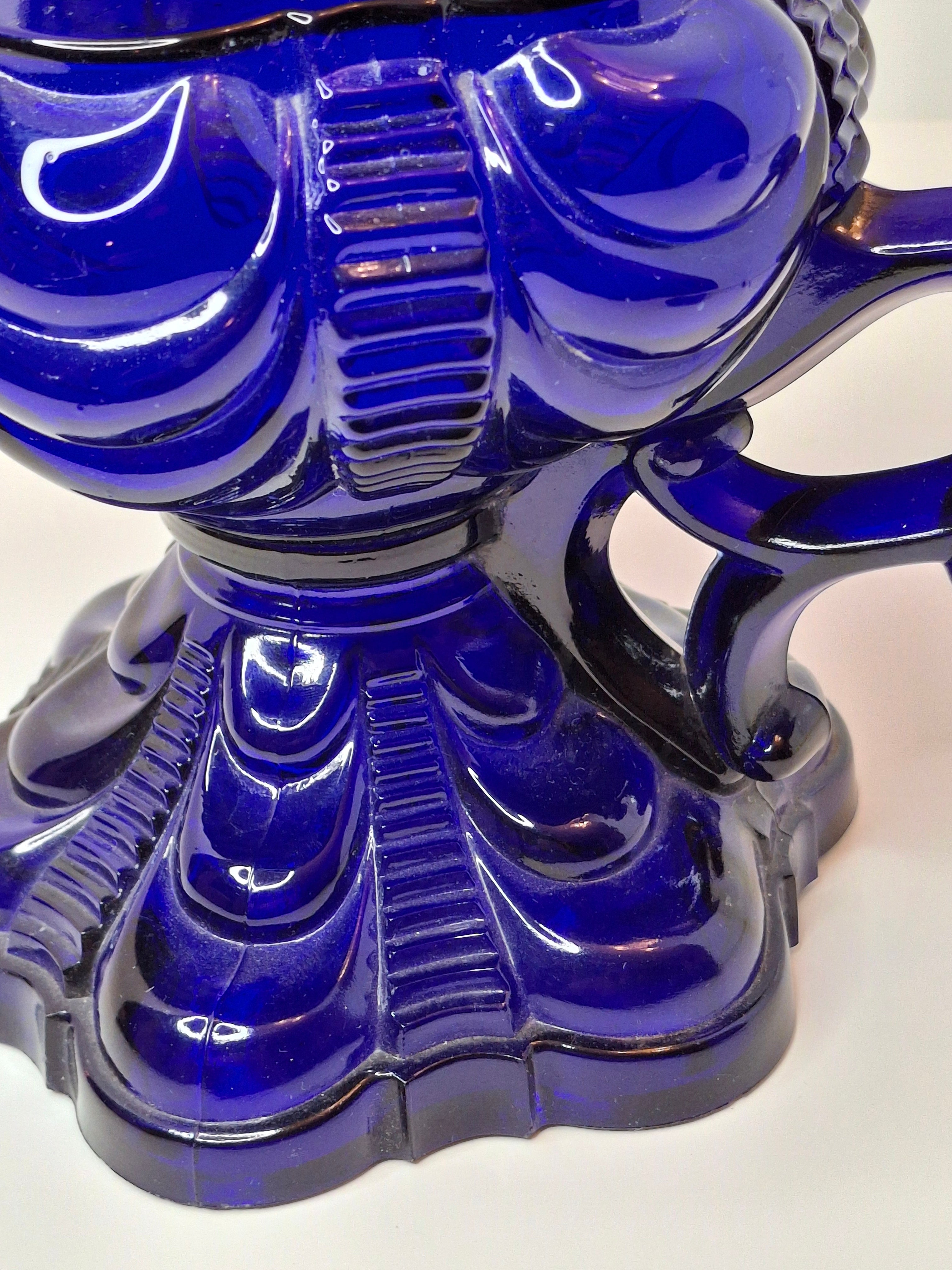 Antique Cobalt Blue EAPG Coolidge Drape Kerosene Oil Lamp P&A Risdon Burner 19thC