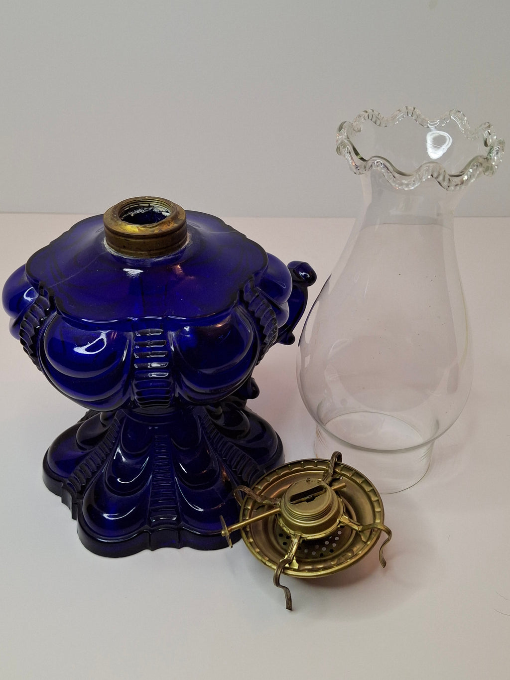 Antique Cobalt Blue EAPG Coolidge Drape Kerosene Oil Lamp P&A Risdon Burner 19thC
