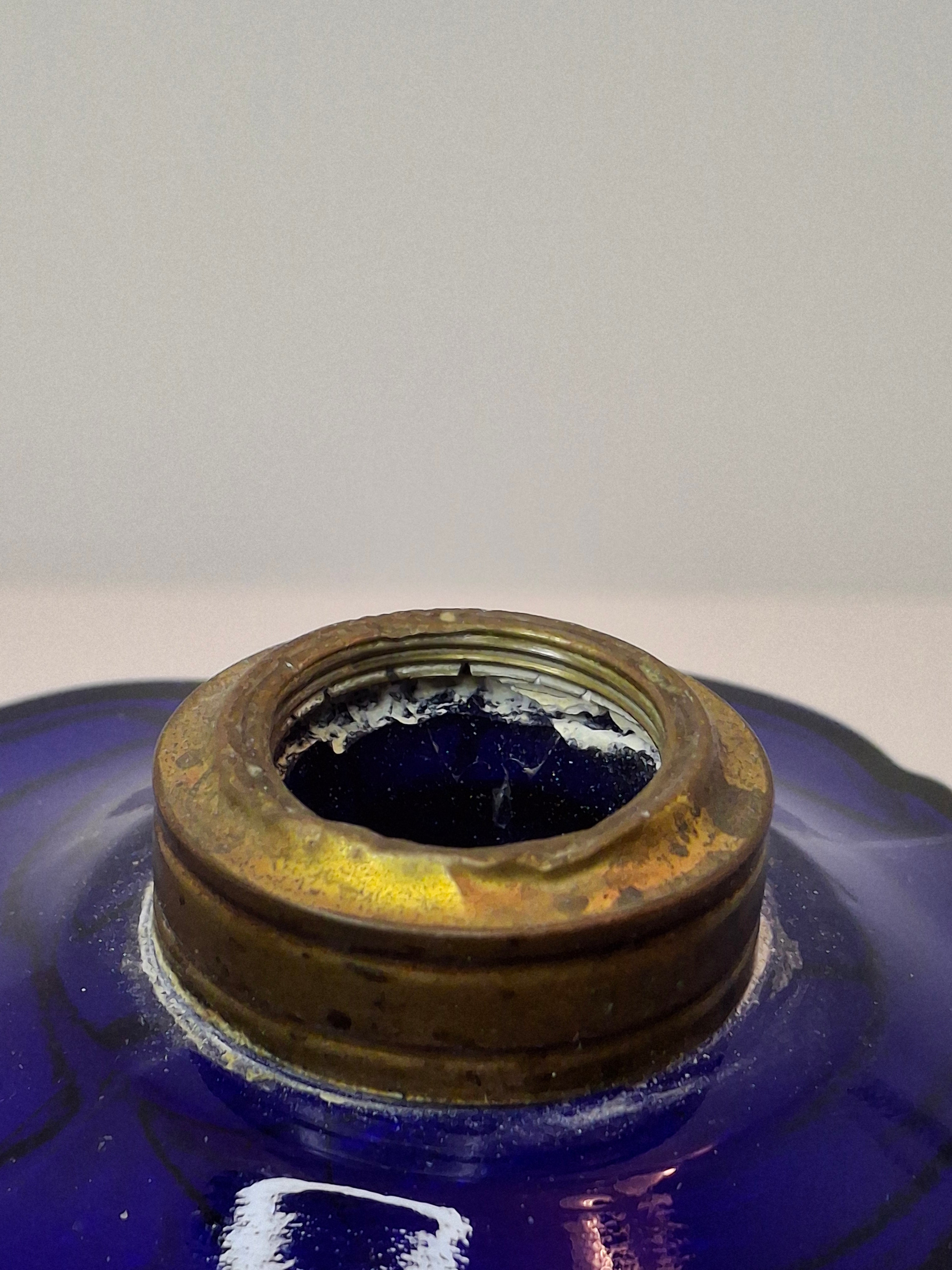 Antique Cobalt Blue EAPG Coolidge Drape Kerosene Oil Lamp P&A Risdon Burner 19thC