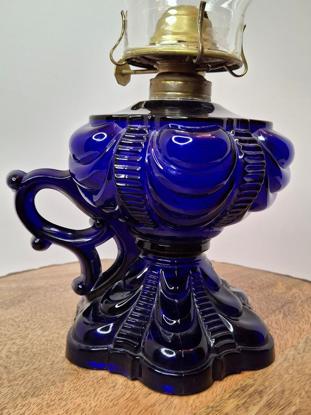 Antique Cobalt Blue EAPG Coolidge Drape Kerosene Oil Lamp P&A Risdon Burner 19thC