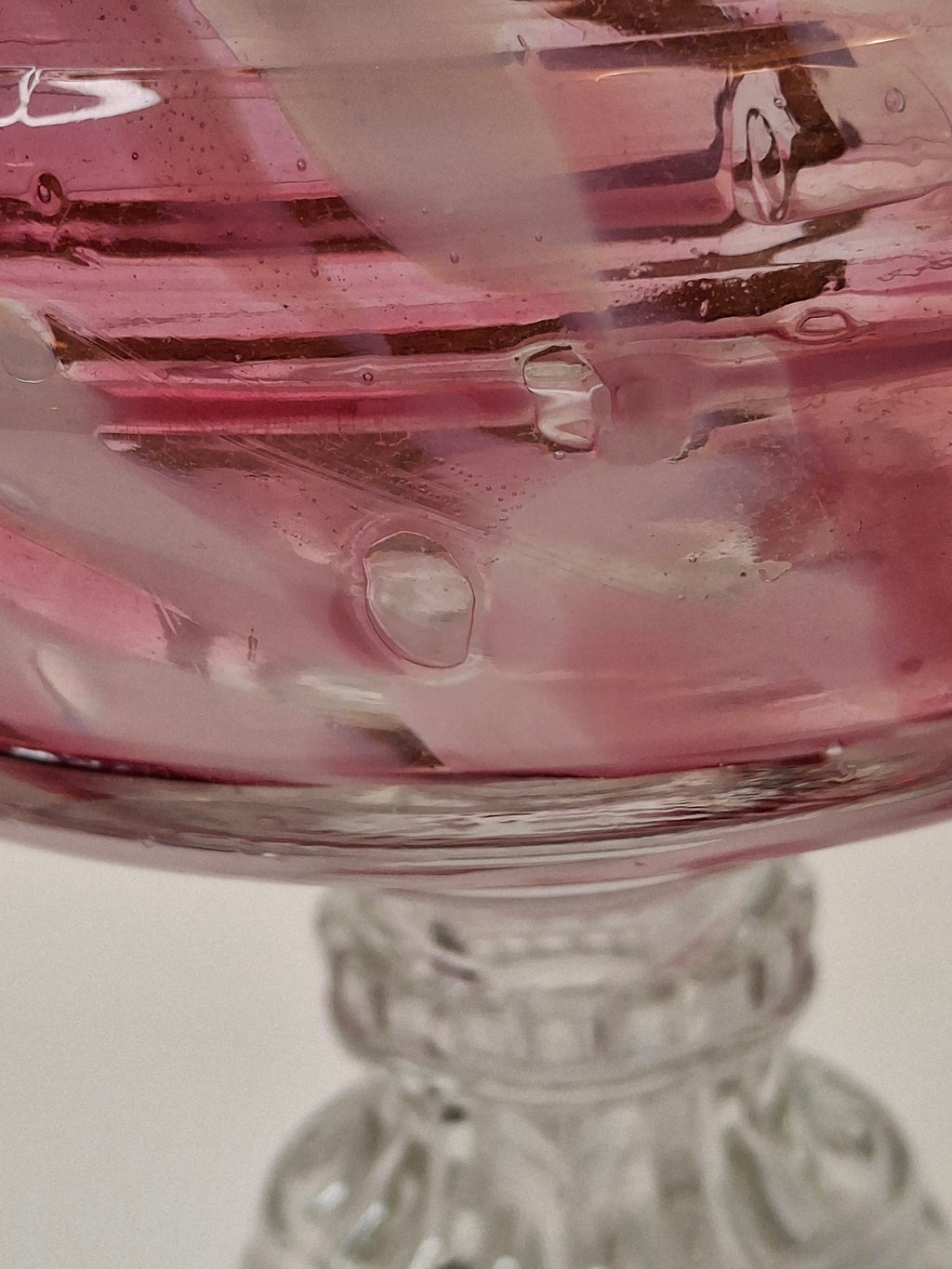 RARE Antique Cranberry Opalescent Swirl Kerosene Lamp Northwood Paneled Arches EAPG