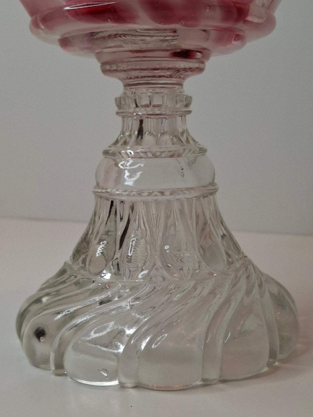 RARE Antique Cranberry Opalescent Swirl Kerosene Lamp Northwood Paneled Arches EAPG