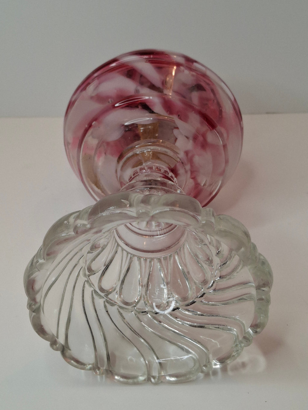 RARE Antique Cranberry Opalescent Swirl Kerosene Lamp Northwood Paneled Arches EAPG