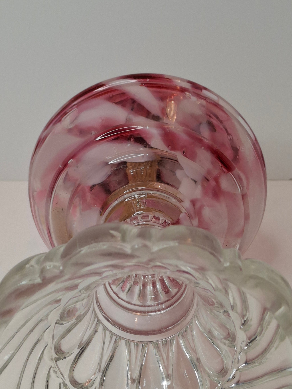 RARE Antique Cranberry Opalescent Swirl Kerosene Lamp Northwood Paneled Arches EAPG