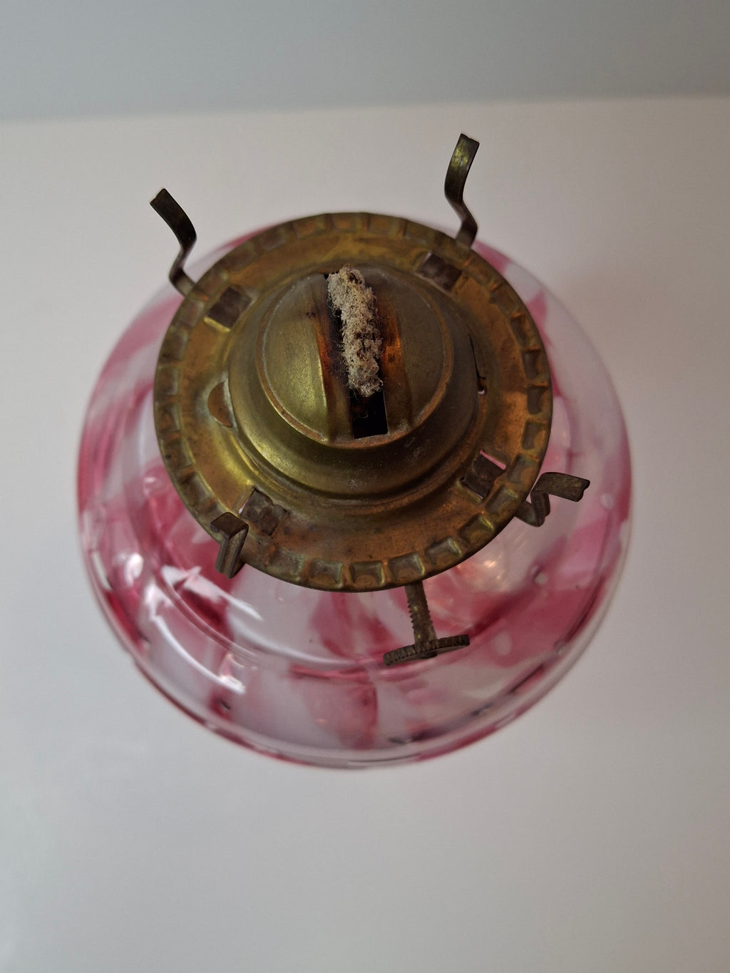 RARE Antique Cranberry Opalescent Swirl Kerosene Lamp Northwood Paneled Arches EAPG