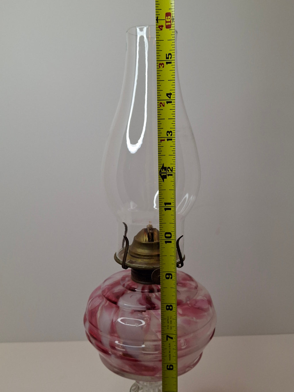 RARE Antique Cranberry Opalescent Swirl Kerosene Lamp Northwood Paneled Arches EAPG