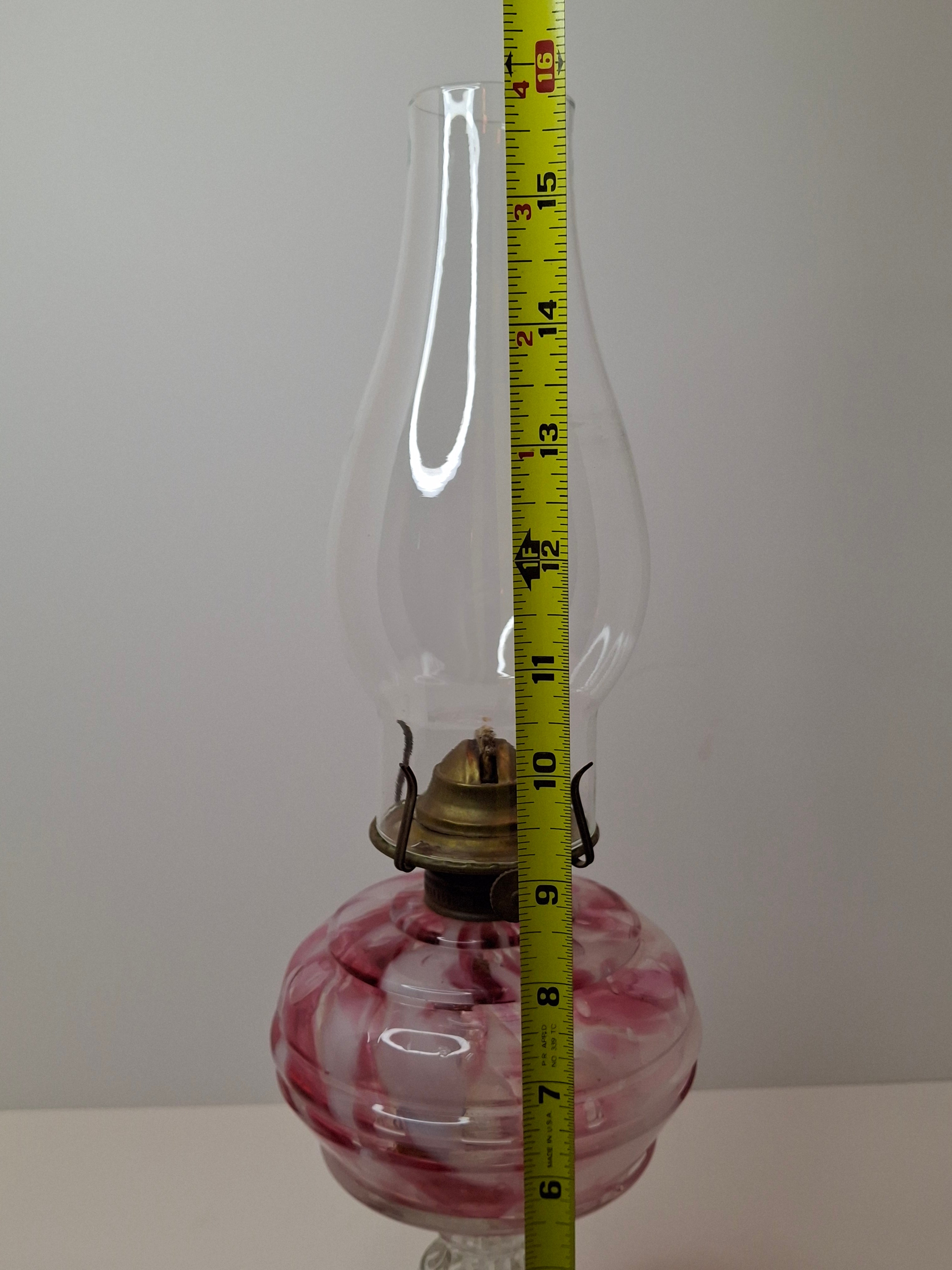 RARE Antique Cranberry Opalescent Swirl Kerosene Lamp Northwood Paneled Arches EAPG