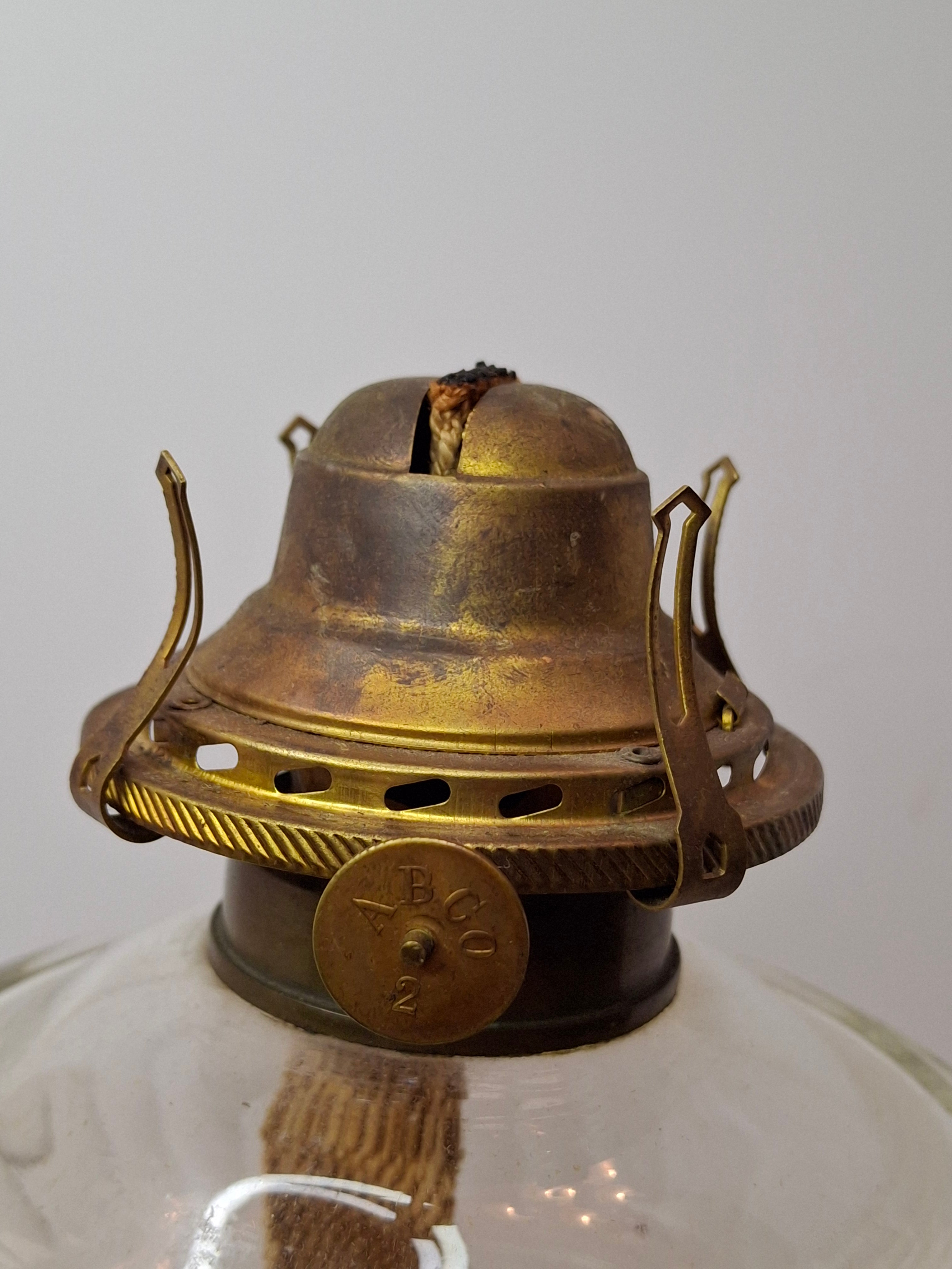 Antique Doulton Burslem Majolica Oil Lamp | American Brass Co No. 2 Burner | Floral Relief Ceramic & Ribbed Glass | Circa 1890