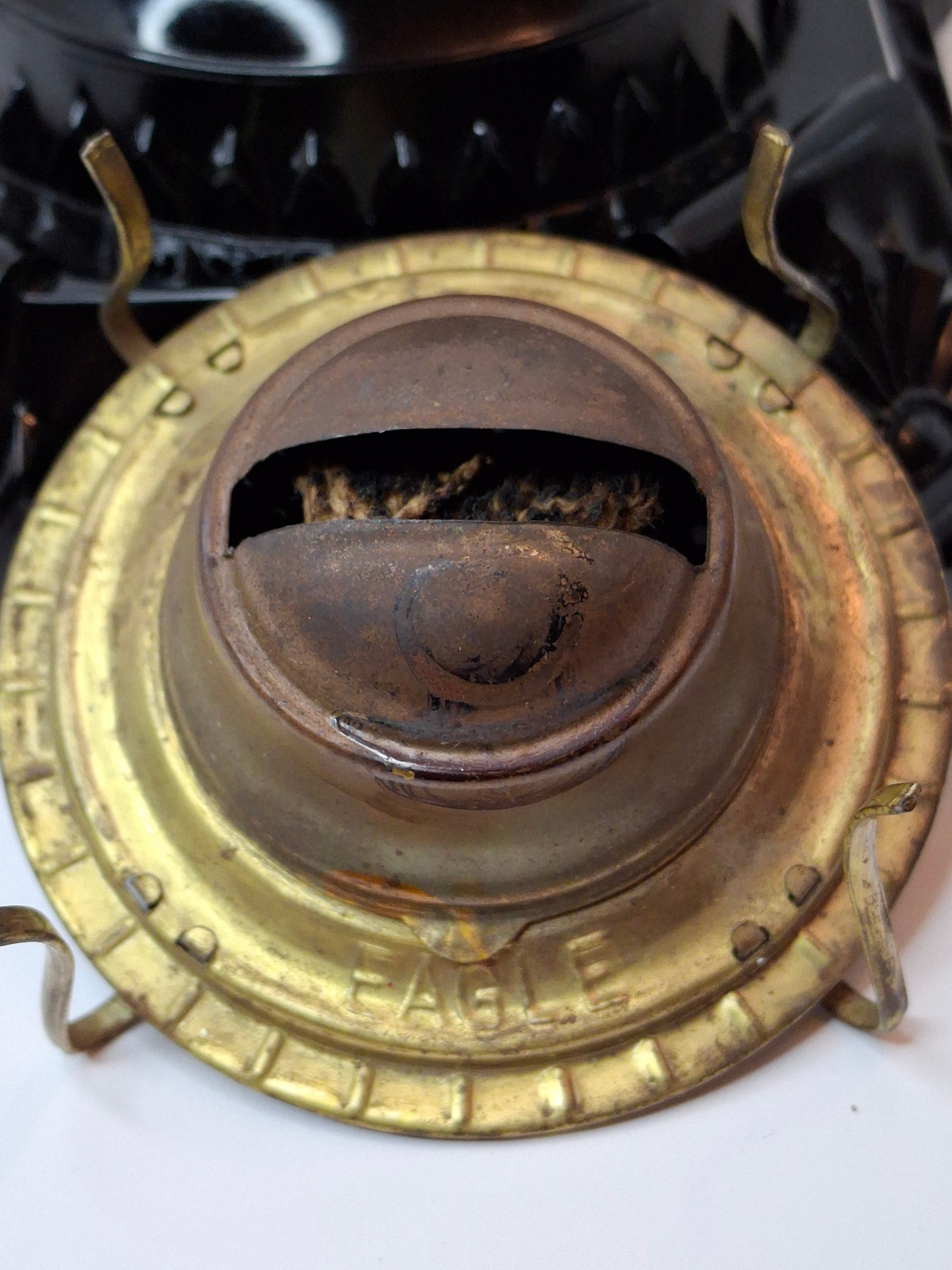 Antique EAPG Adams & Co Minerva Stem Kerosene Stand Lamp Diamond & Dot Font 1880s