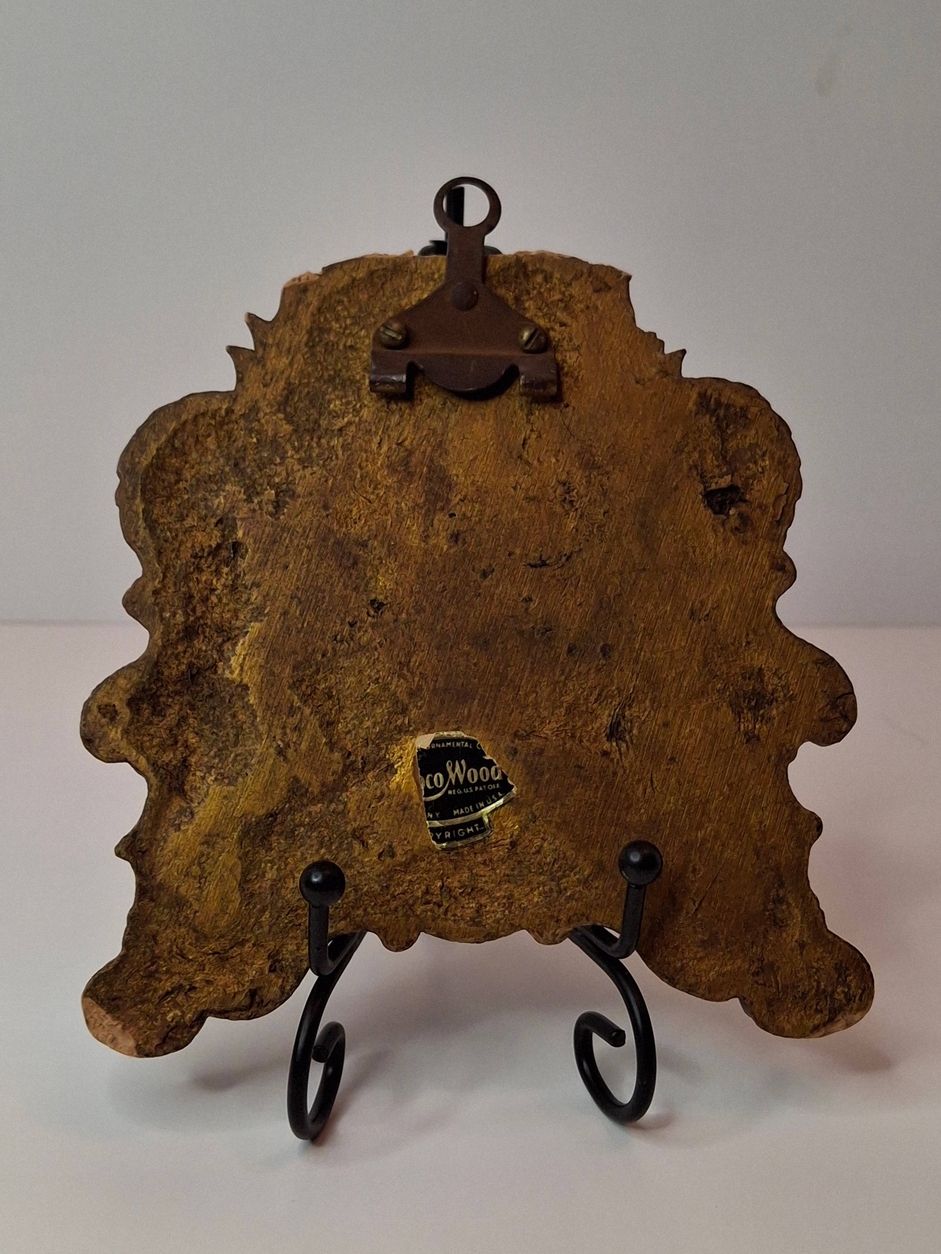 Vintage Syroco Wood Ten Commandments Wall Plaque Lions of Judah Judaica 5x5”