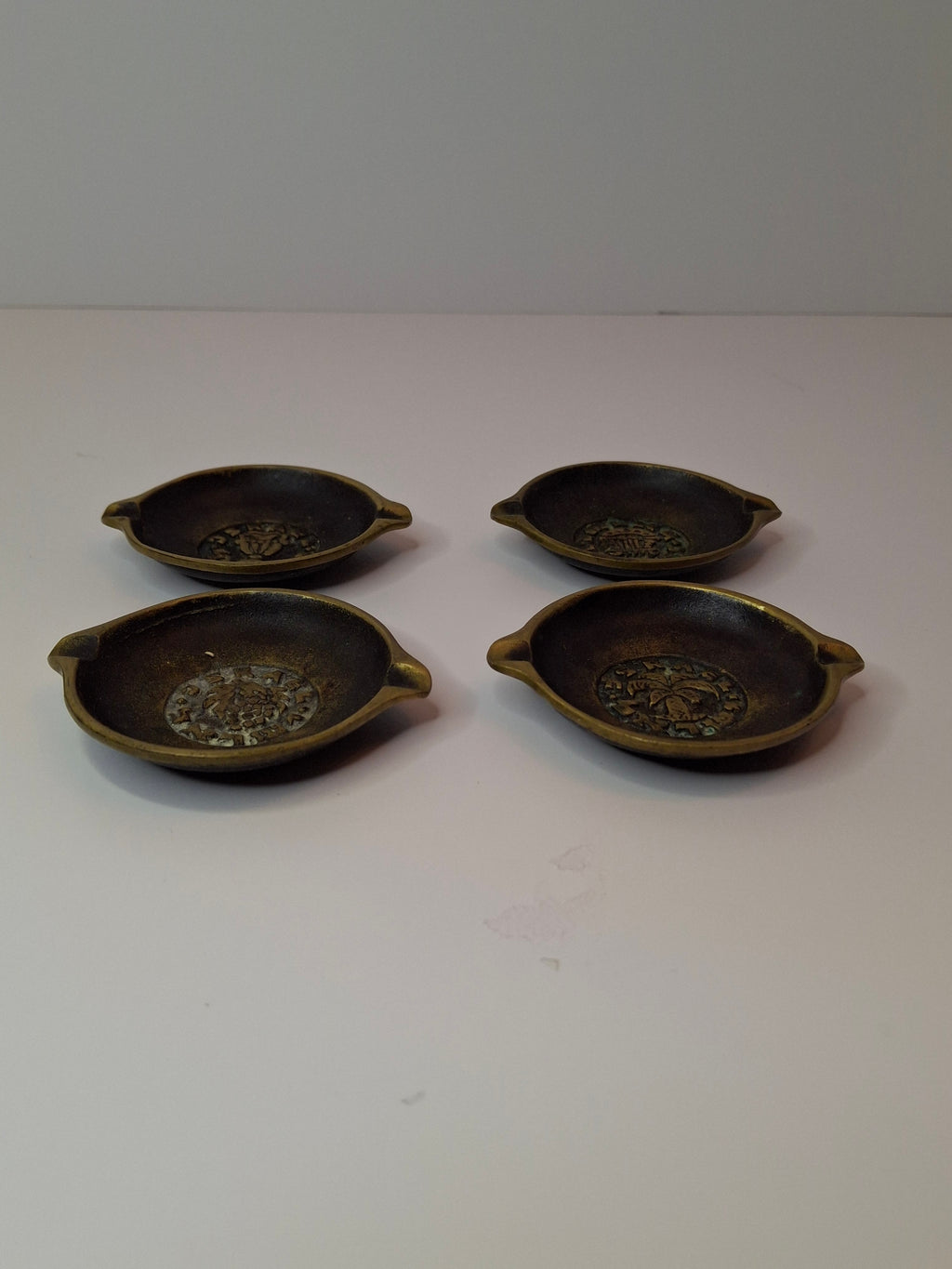 Set of 4 Vintage Nordia Israel Brass Ashtrays - MCM Judaica Trinket Dishes - 1950s/60s
