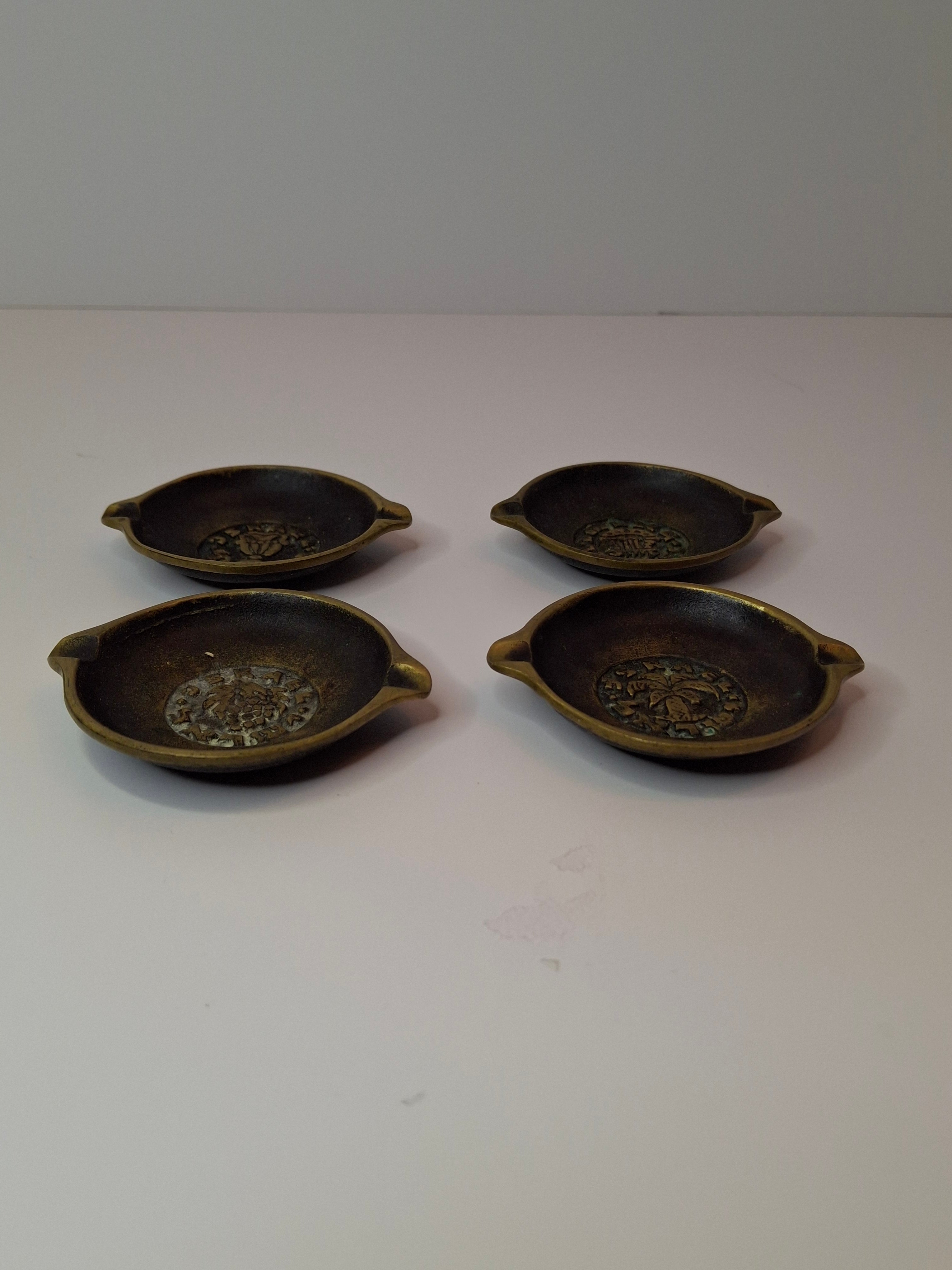 Set of 4 Vintage Nordia Israel Brass Ashtrays - MCM Judaica Trinket Dishes - 1950s/60s