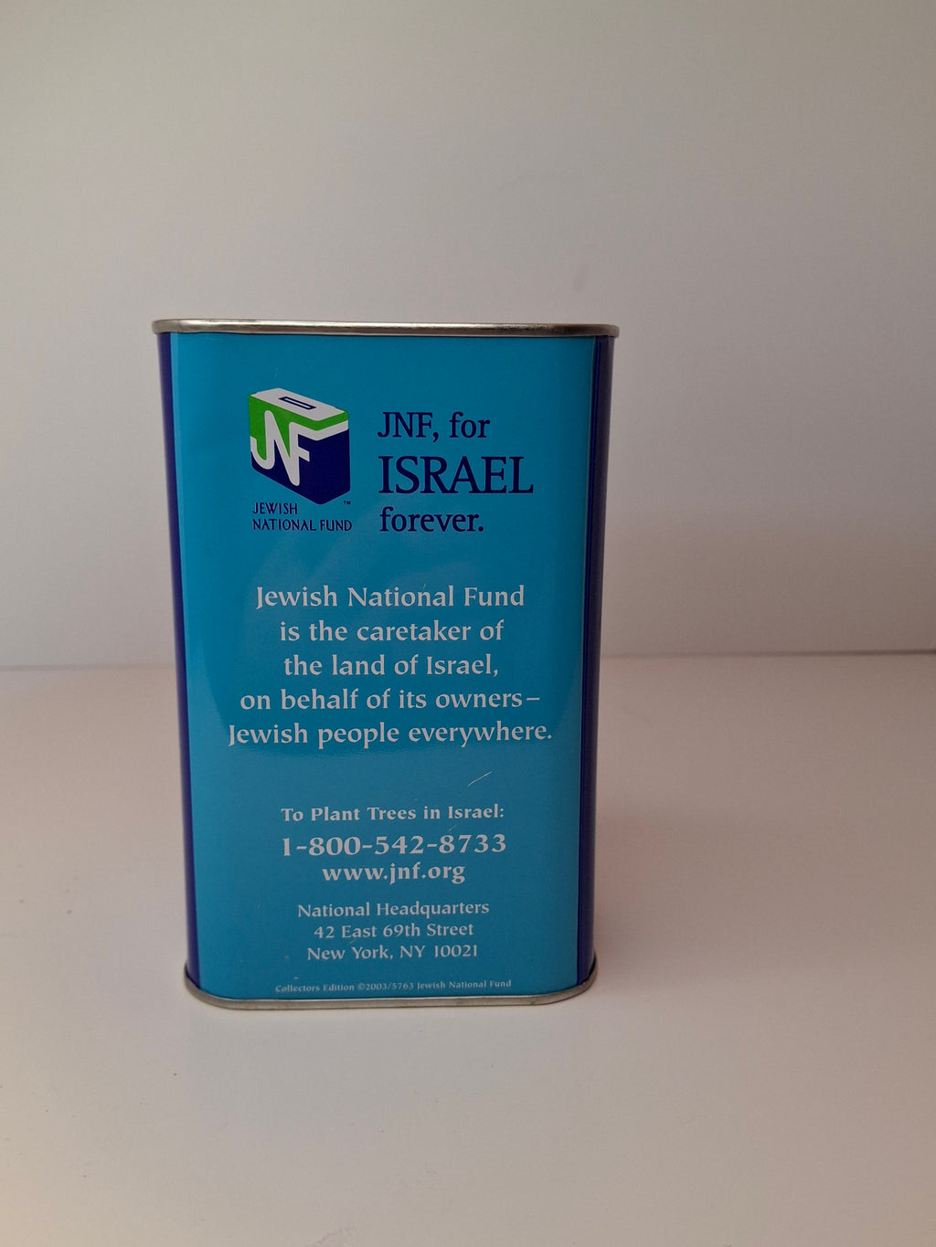 2003 JNF Blue Box Tzedakah Tin Collector’s Edition Israel Charity Box Ronald Lauder