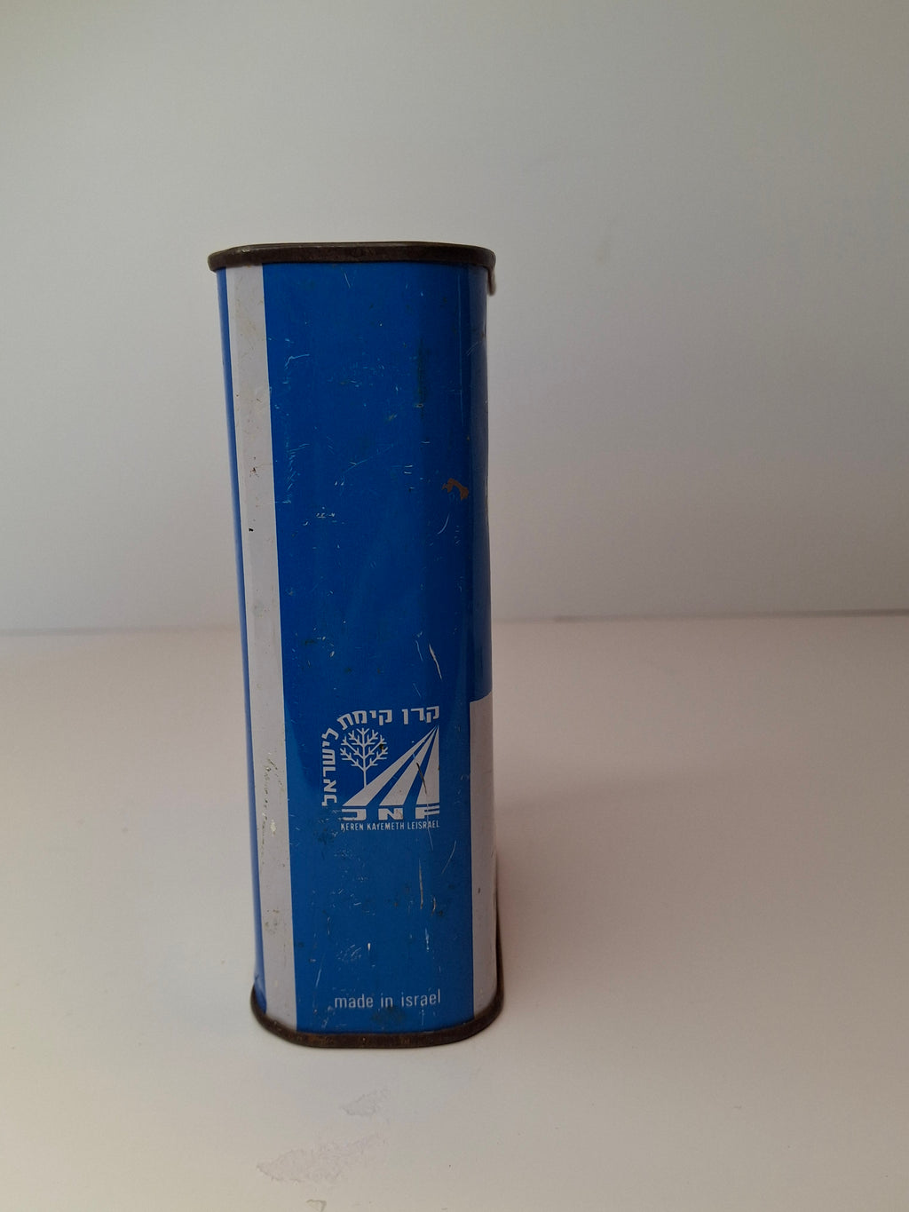 Vintage JNF KKL Blue Box Charity Tin Pushke Israel Map Tzedakah Bank c. 1950s