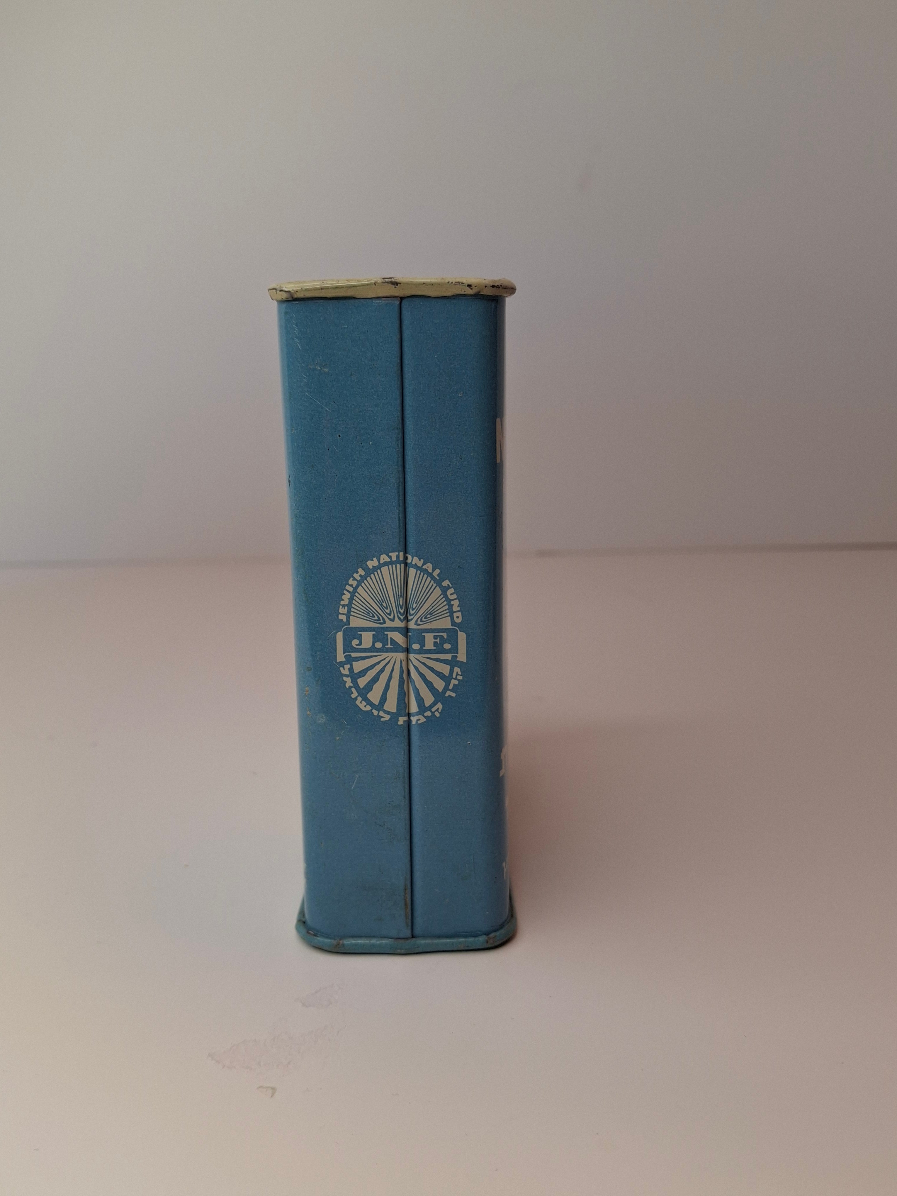 Vintage JNF Blue Box Charity Tin Israel Map Tzedakah Bank Mid-Century New York