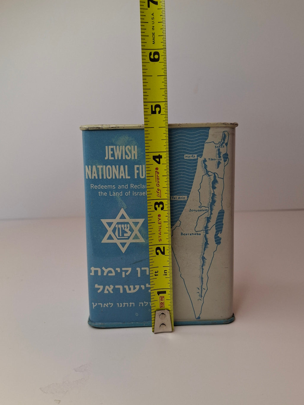 Vintage JNF Blue Box Charity Tin Israel Map Tzedakah Bank Mid-Century New York
