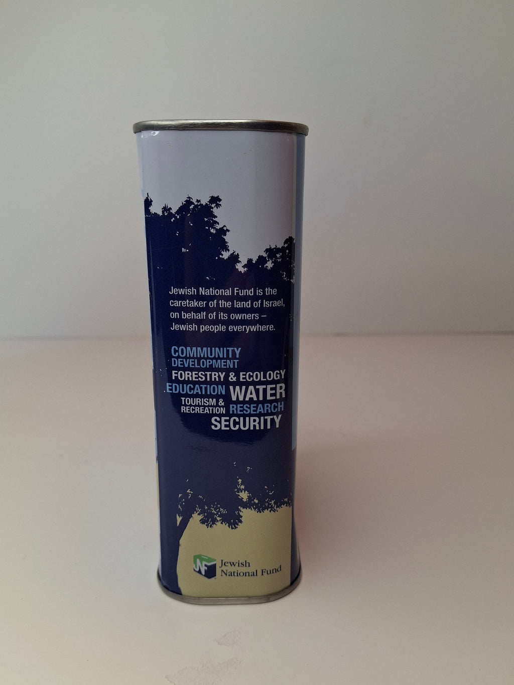 Modern JNF Blue Box Tzedakah Pushke - Jewish National Fund Israel Charity Tin - 1901 Heritage Design