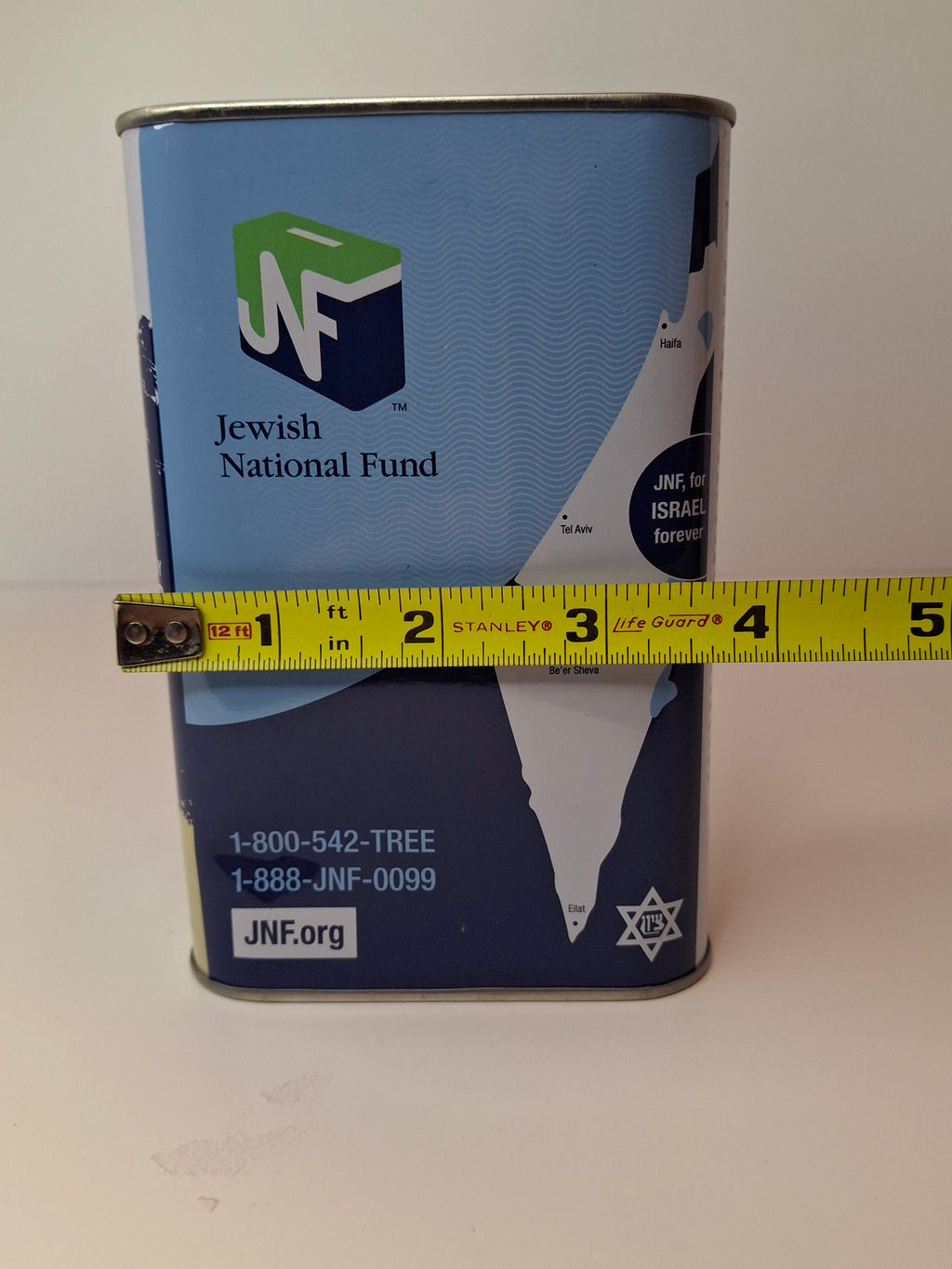 Modern JNF Blue Box Tzedakah Pushke - Jewish National Fund Israel Charity Tin - 1901 Heritage Design