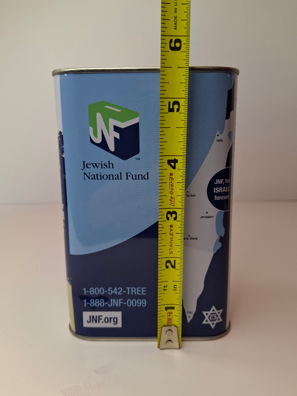Modern JNF Blue Box Tzedakah Pushke - Jewish National Fund Israel Charity Tin - 1901 Heritage Design