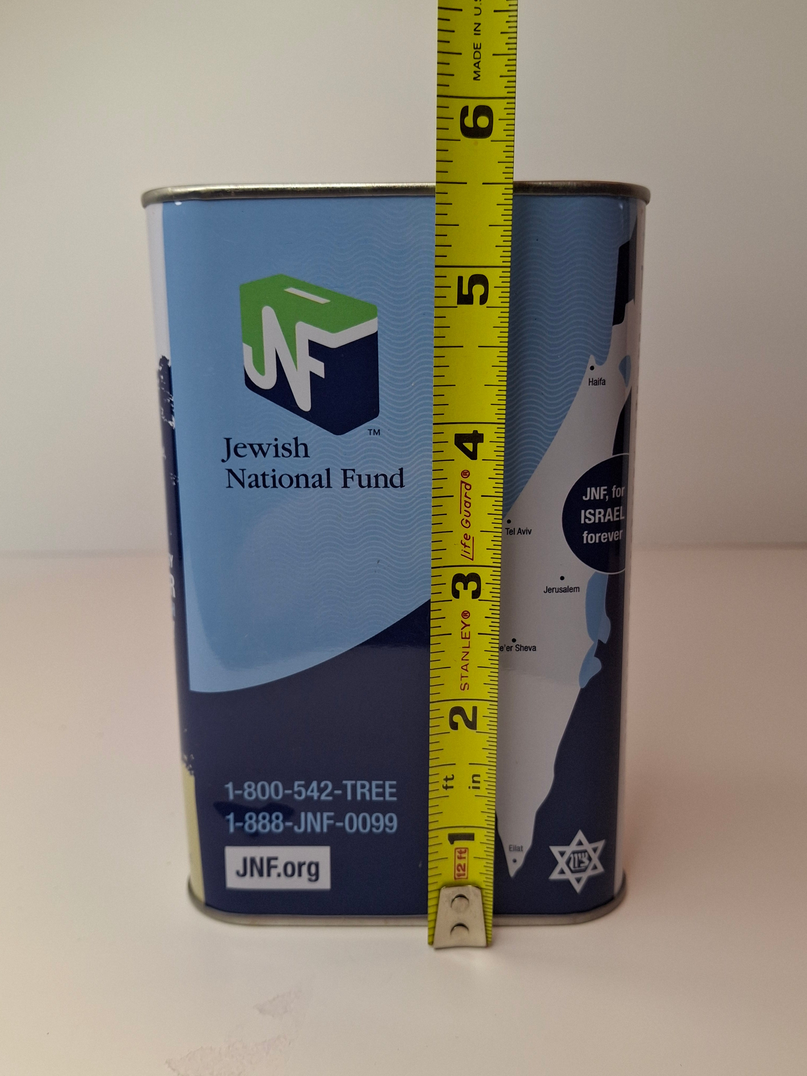 Modern JNF Blue Box Tzedakah Pushke - Jewish National Fund Israel Charity Tin - 1901 Heritage Design