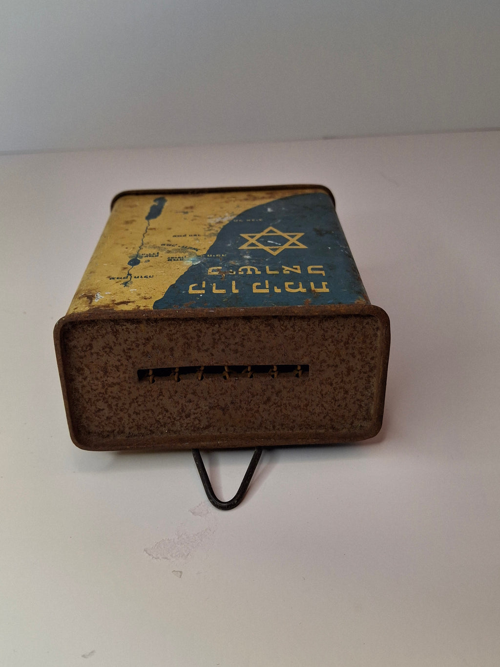 Vintage JNF Blue Box Charity Tin 1940s Palestine Eretz Israel Map Tzedakah Bank L. Künigshofer