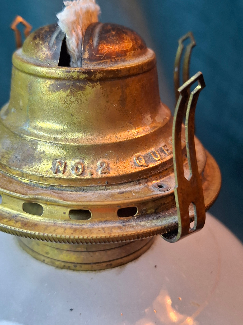 Rare Antique Milk Glass Oil Lamp Frosted Satin Font & Chimney Scovill No 2 12"