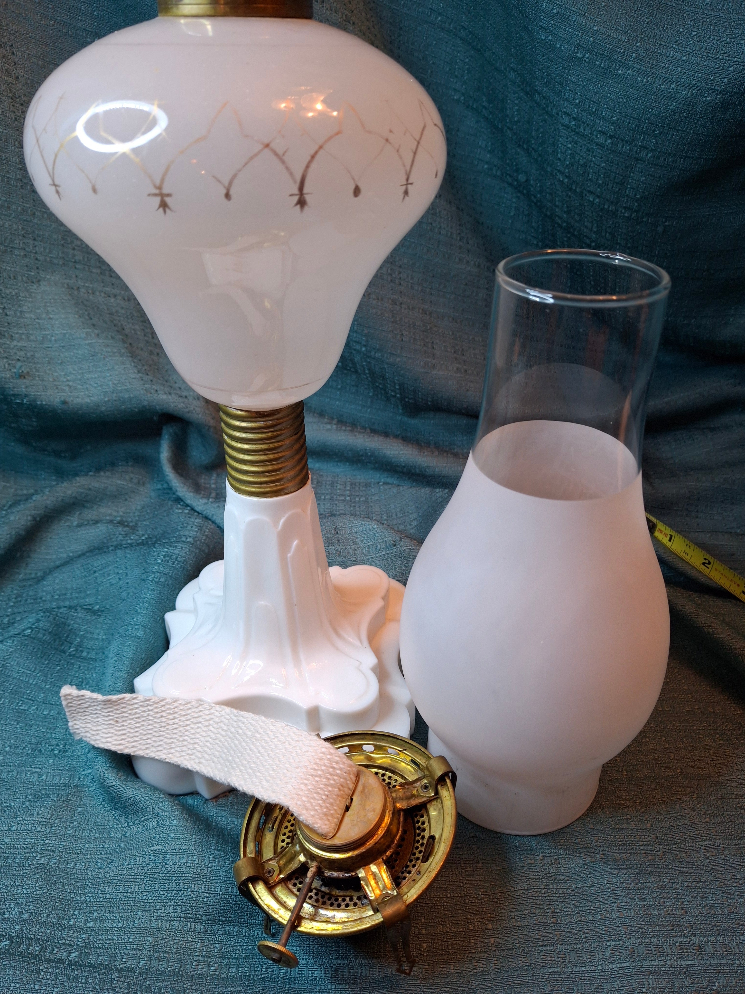 Rare Antique Milk Glass Oil Lamp Frosted Satin Font & Chimney Scovill No 2 12"