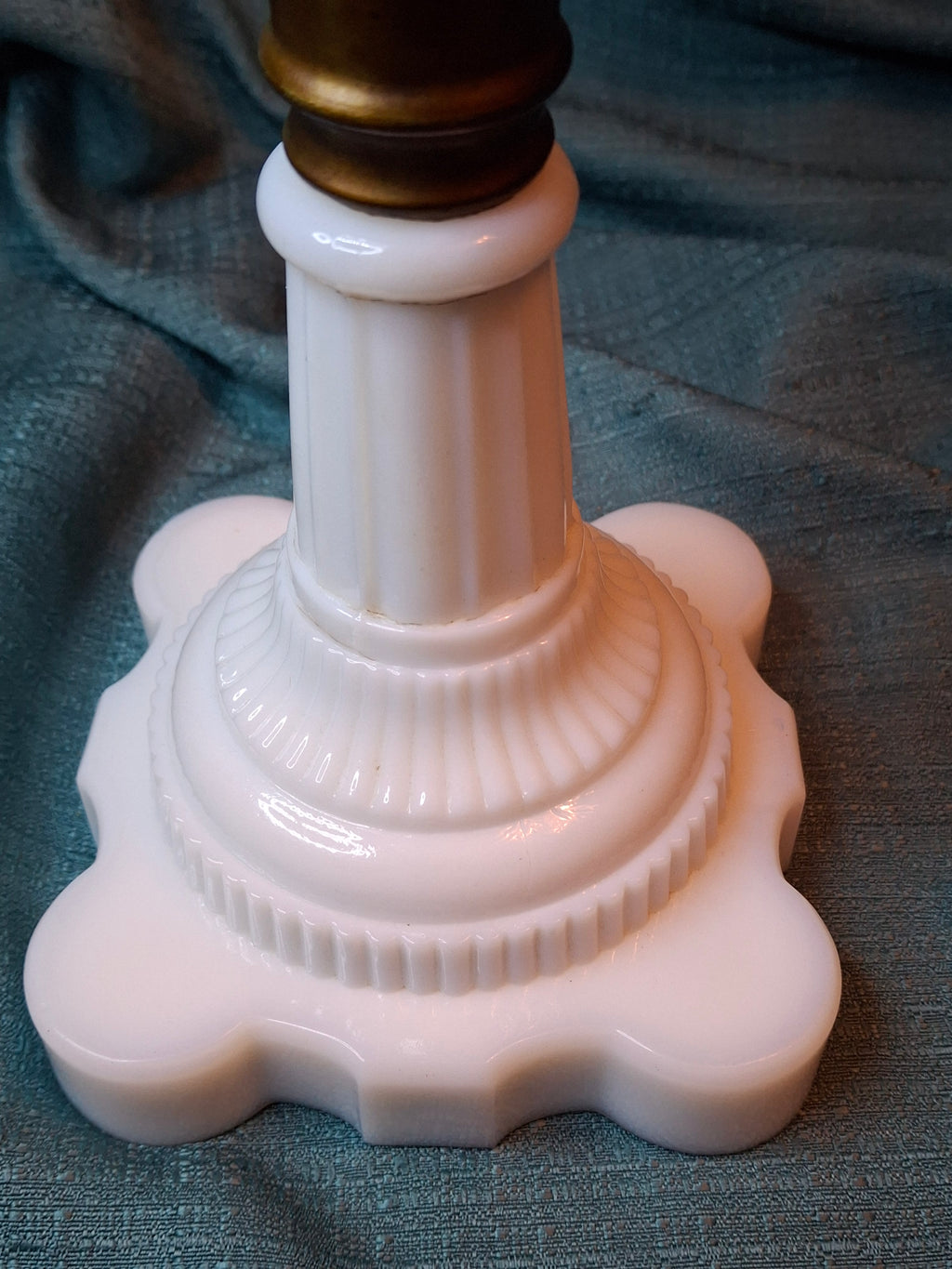 Antique 1877 Victorian Oil Lamp - Etched Floral Font & Wreath Chimney Milk Glass Base
