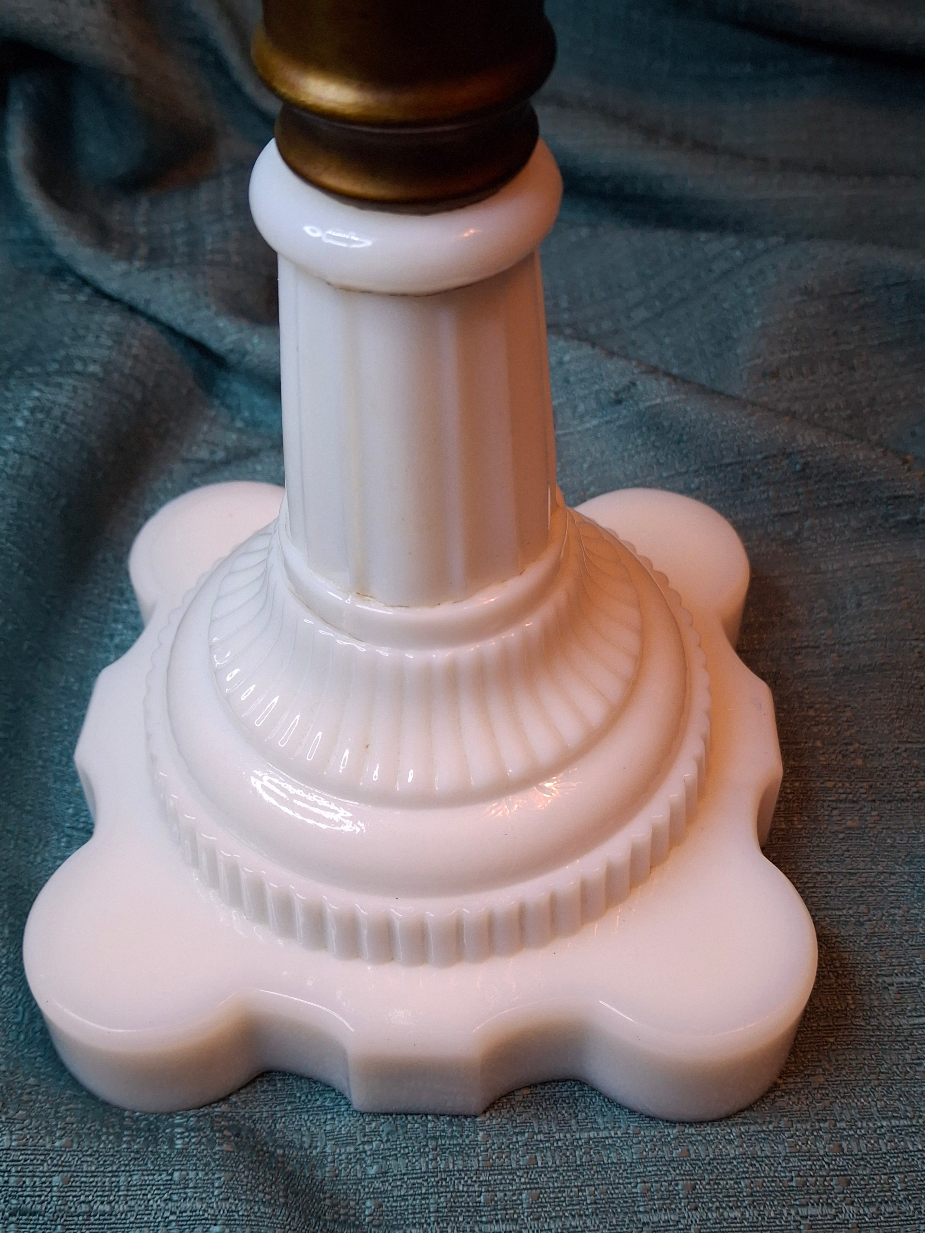 Antique 1877 Victorian Oil Lamp - Etched Floral Font & Wreath Chimney Milk Glass Base