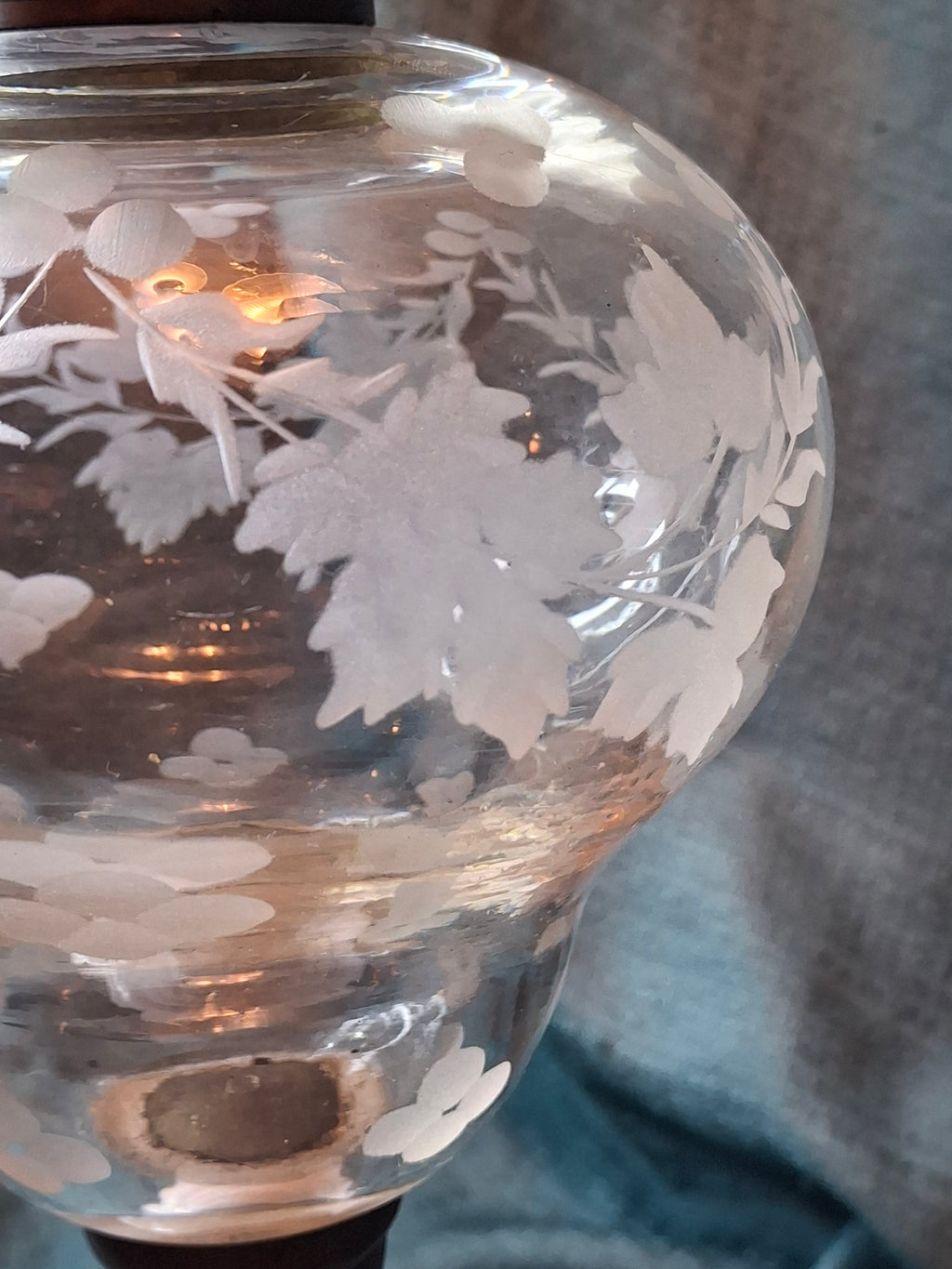 Antique 1877 Victorian Oil Lamp - Etched Floral Font & Wreath Chimney Milk Glass Base