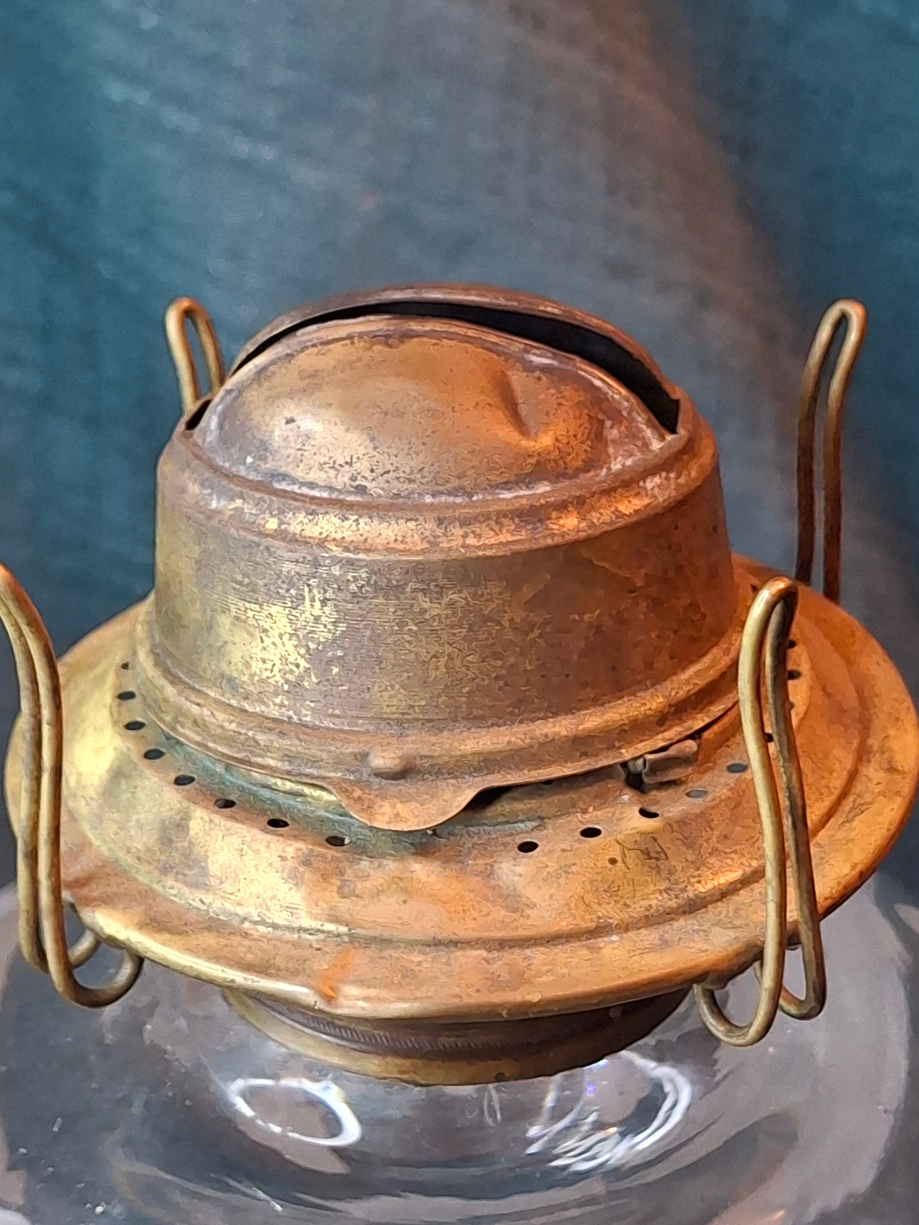 Antique 1877 Victorian Oil Lamp - Etched Floral Font & Wreath Chimney Milk Glass Base