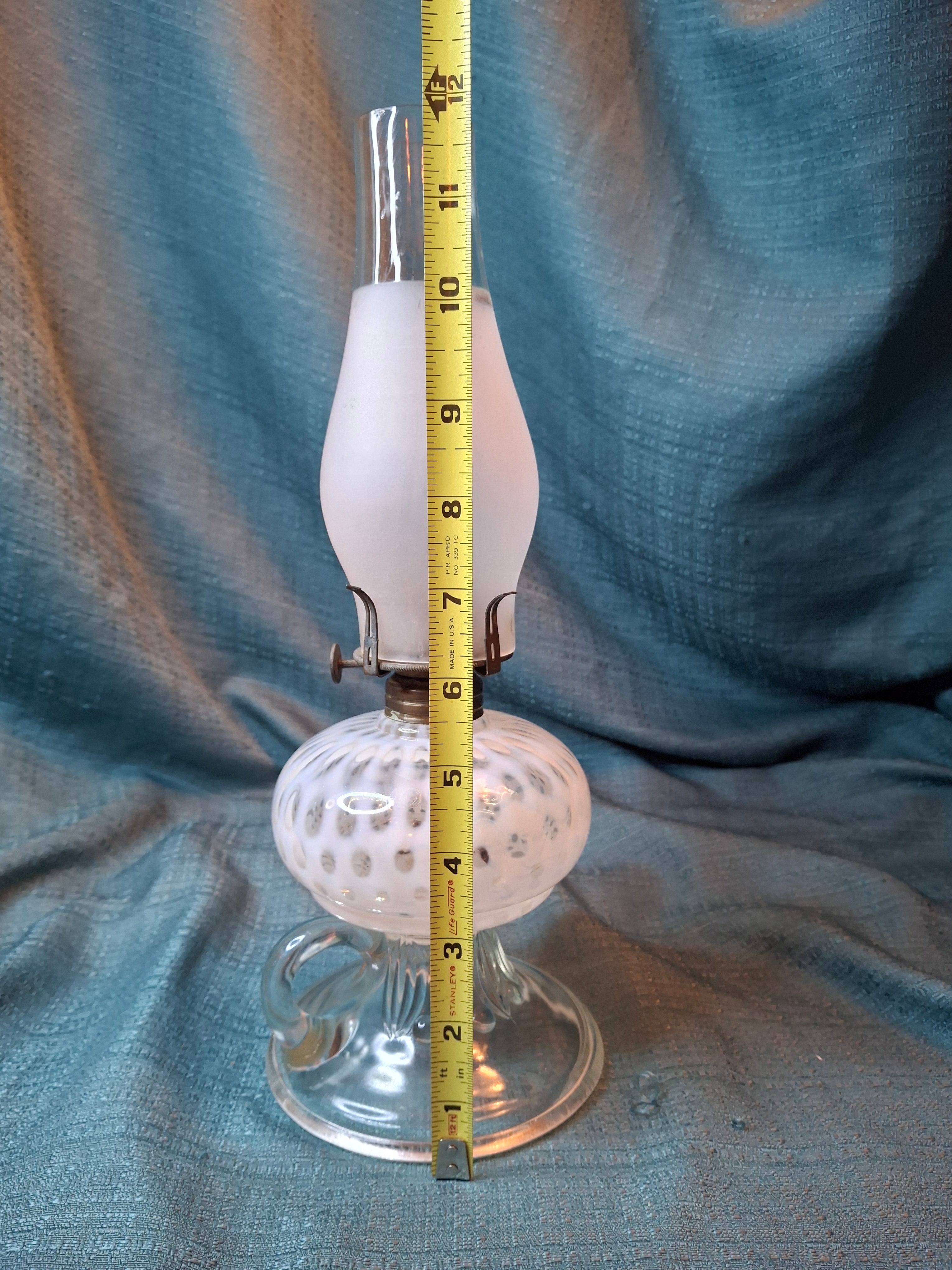 Antique Hobbs Opalescent Coin Dot & Leaf and Jewel Finger Lamp - White to Clear - c.1890